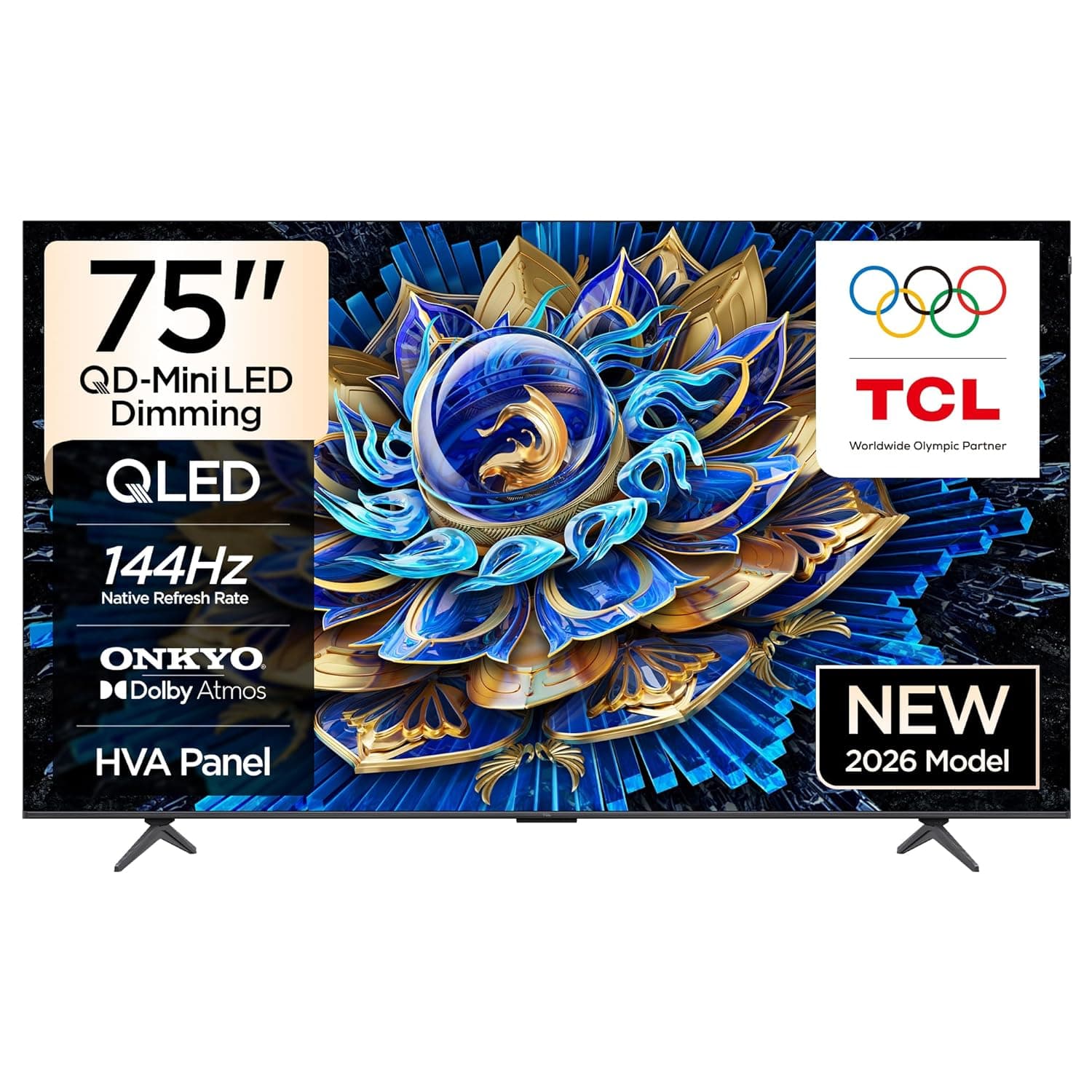 TCL 75T8D Television 75 Inch Smart TV 4K QD-Mini LED Dimming Colorful Quantum Crystal HDR 10+ Gaming Google TV, 144Hz Native Refresh Rate, ONKYO 2.1 Hi-Fi, Dolby Vision Atmos, Game Master (2026 Model)