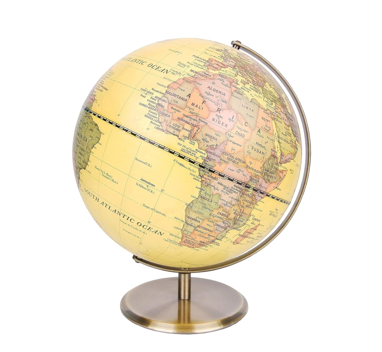 Exerz 30cm Antique World Globe with Bronzed Metal Arc and Base Vintage Look