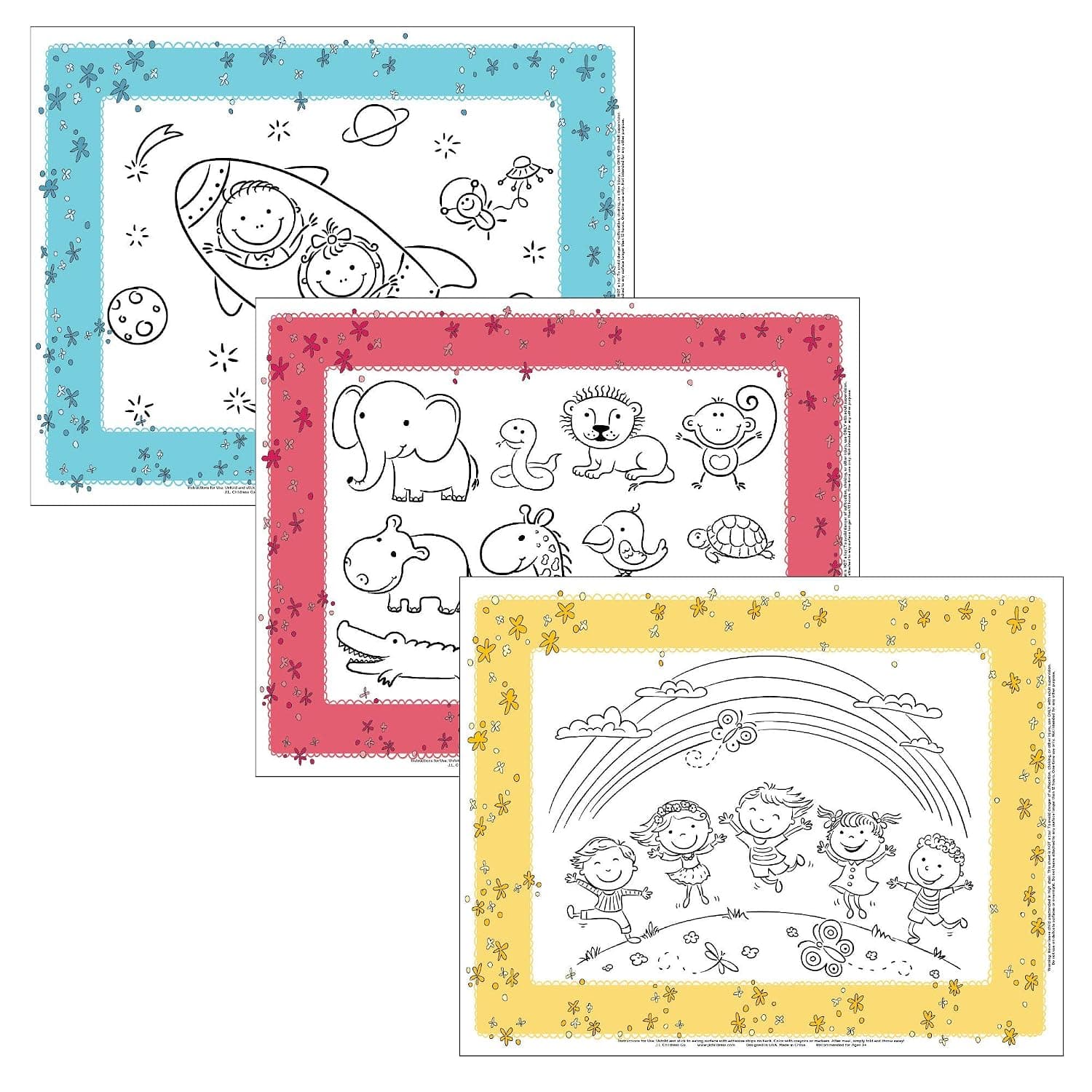 Healthy Habits by J.L. Childress ColorMe Disposable Placemats, 24 Pack - Paper Stick-On Placemats with Coloring Fun - Airplane Tray Table Kids Activity Sheet - Long Flight Essentials
