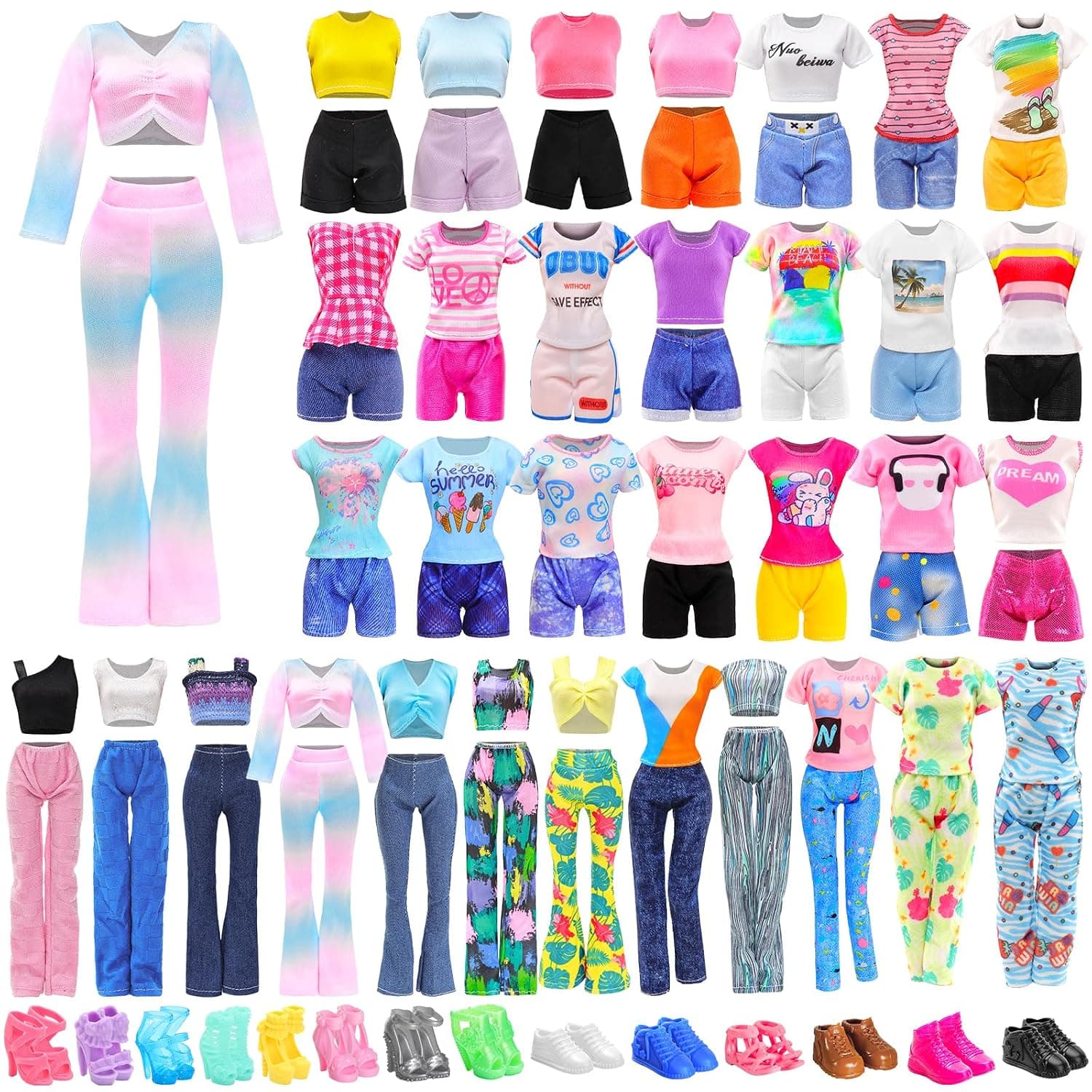 BARWA 30 PCS Doll Clothes and Accessories Casual Sport Sweet Outfits Pajamas Top and Pants Shorts High Heel Flat Shoes for 11.5 Inch Girl Doll | Sport Suit, Sleepwear, Top and Pants Shorts, High Heel Flat Shoes