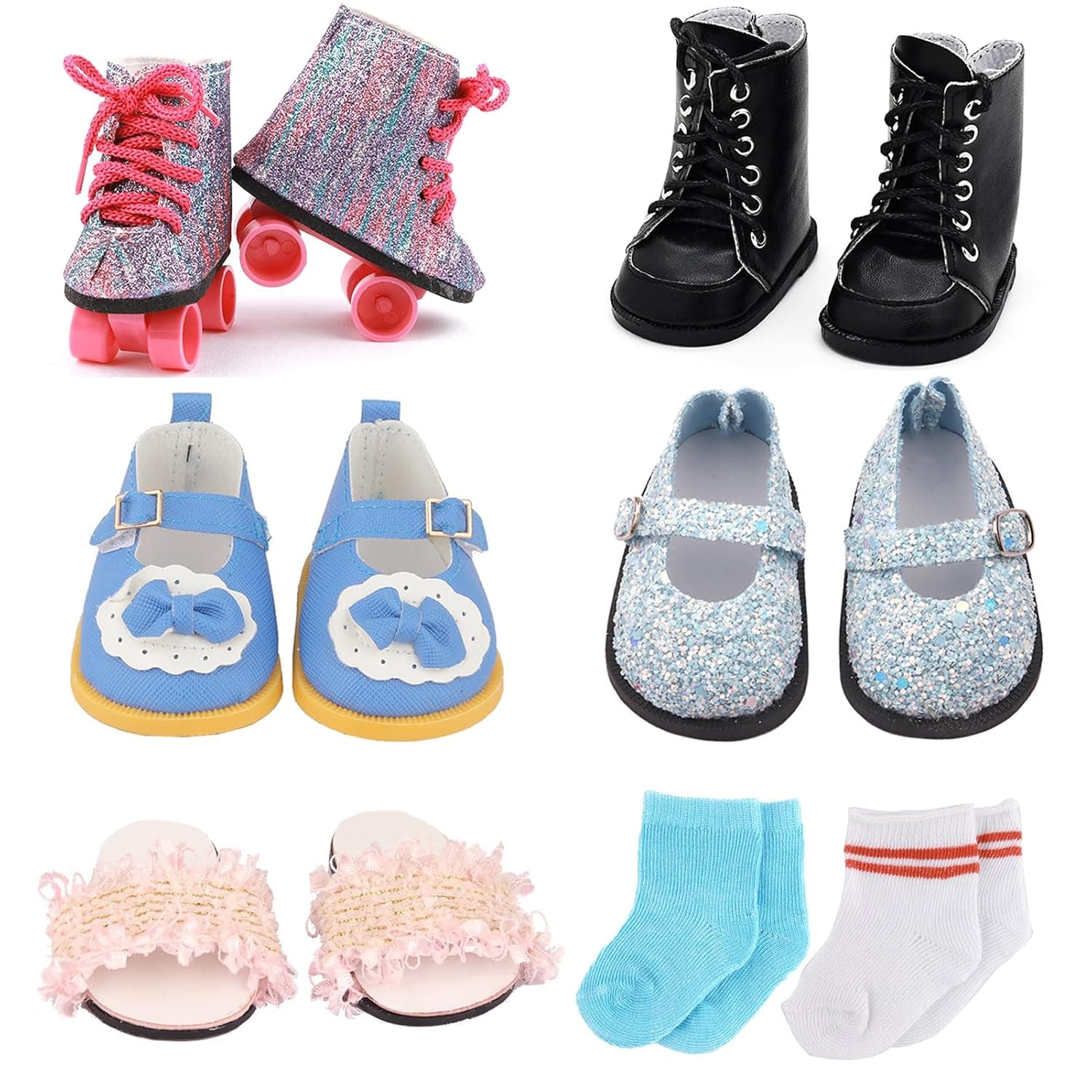 18 inch Doll Accessories, 5 Pairs of Doll Shoes+2 Pairs of Socks Fits for 18in American Doll Accessories