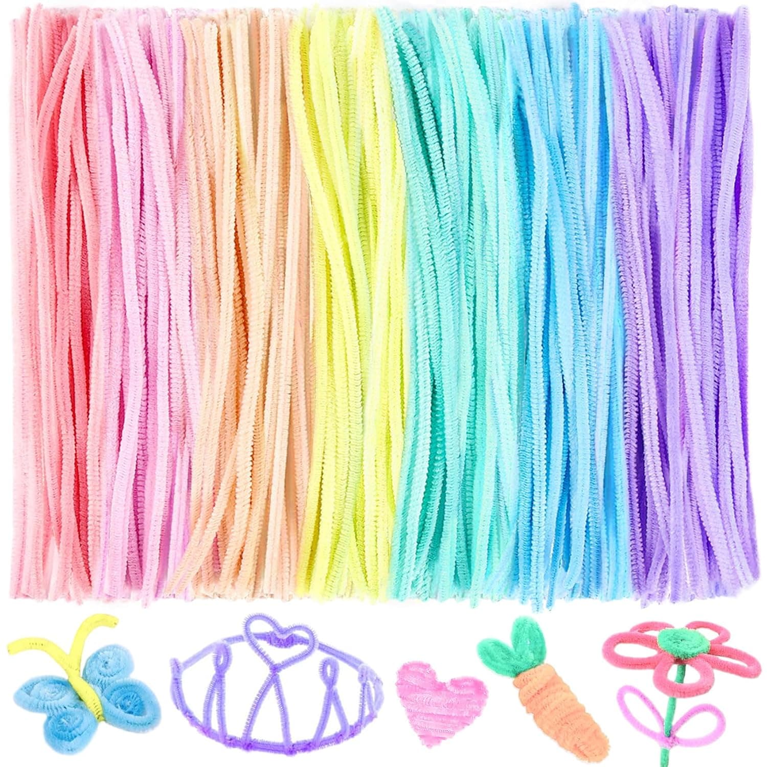 300 Pcs Pipe Cleaners Chenille Stems, Macaron Colored Craft Supplies for DIY Arts and Crafts Projects, 7 Vibrant Colors, Ideal for School, Home, and Gift Decoration