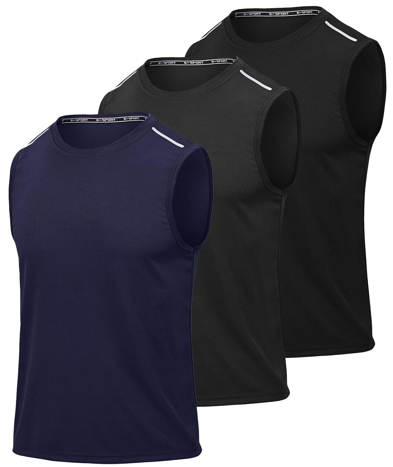 Mens Sport Tank Tops 3 Pack Dry Fit Polyester Gym Workout T Shirts Sleeveless Men Tennis Basketball Shirts