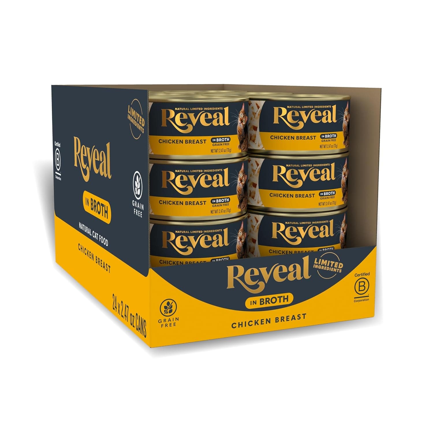 Reveal Natural Wet Cat Food, 24 Count, Grain Free, Limited Ingredient Canned Food for Cats, Chicken Breast in Broth, 2.47 oz Cans