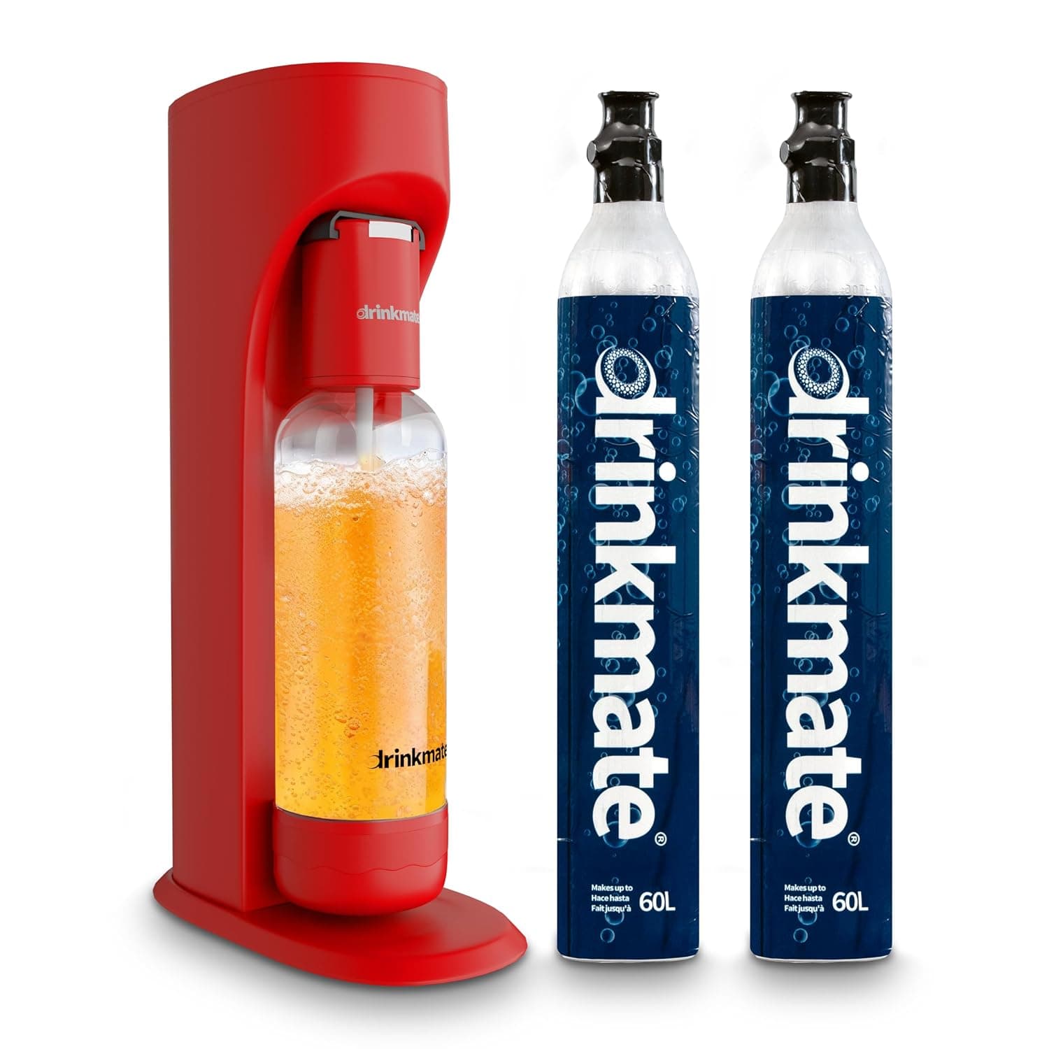 Drinkmate OmniFizz Sparkling Beverage Maker, Royal Red | Carbonates Any Drink with Push-Button Simplicity, Comes With 1L Bottle & 2x 60L CO2 Cylinder