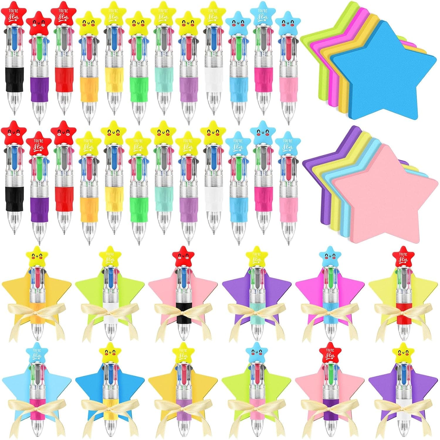Sayglossy 24 Sets Star Pens 4-in-1 Design with Sticky Notes Bulk