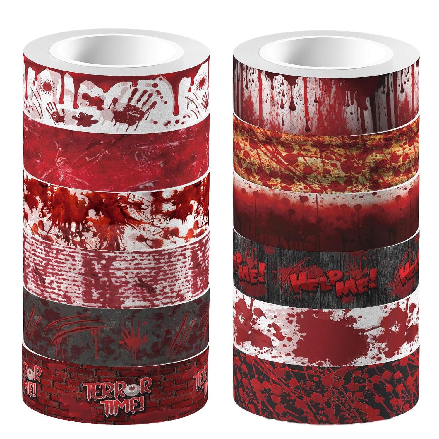 Halloween Washi Tape Bloody Pattern Spooky Blood Marks Skull Masking Tape Theme Scrapbooking Journal DIY Decoration Crafts Gift Wrapping 12 Rolls 12 Styles 16.4 Feet