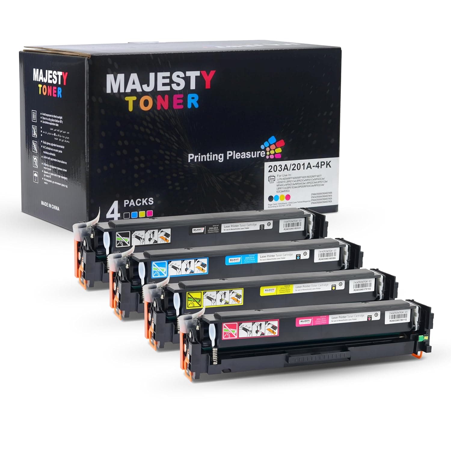 Majesty 203A CF540A CF541A CF542A CF543A Toner Set Compatible with HP Color Laserjet Pro MFP M254dw M254dnw M280nw M281fdn M281fdw M281cdw Black Cyan Yellow Magenta