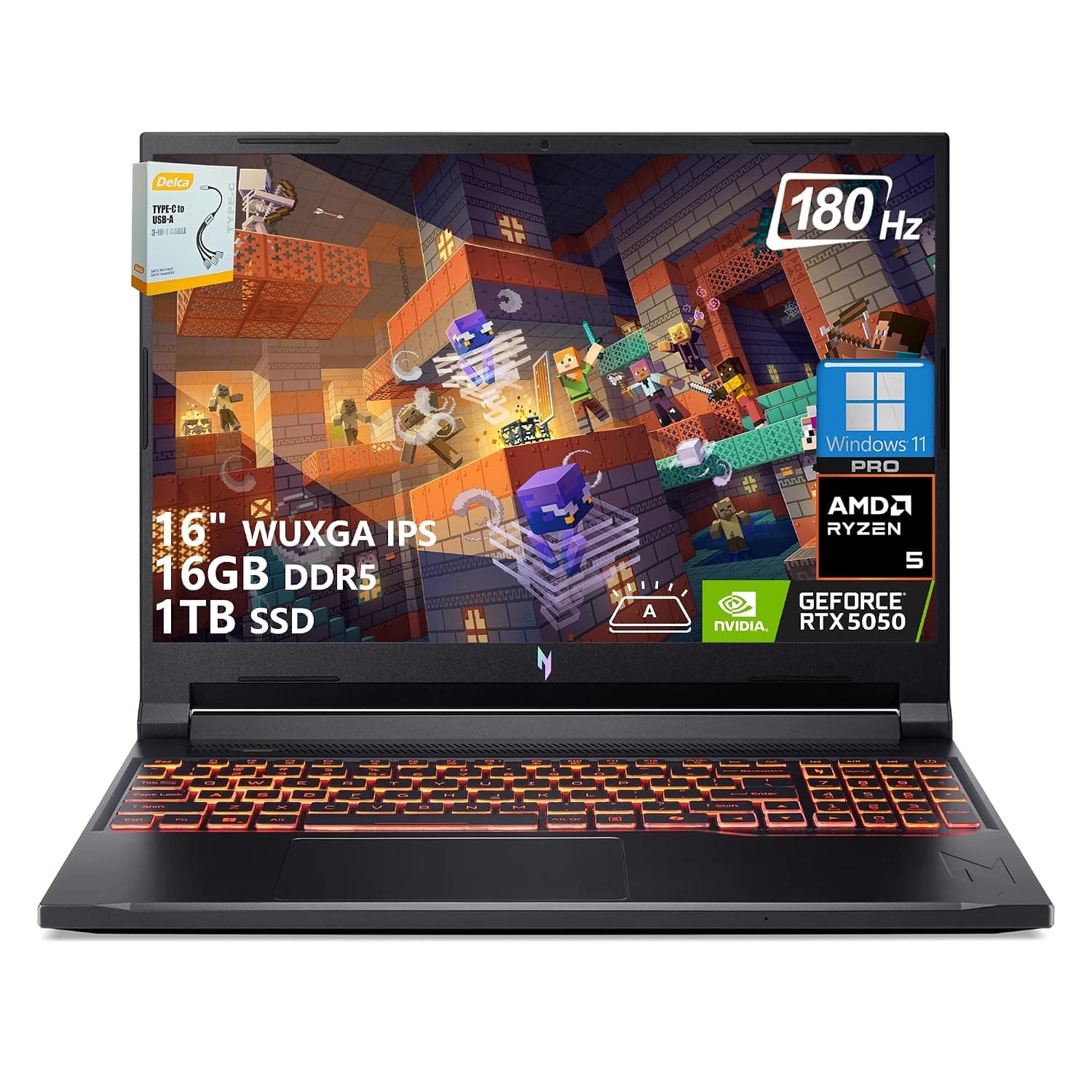 Acer Nitro V 16 AI Gaming Laptop | 16" WUXGA IPS 180Hz | AMD Hexa-Core Ryzen 5 240 | 16GB DDR5 1TB SSD | GeForce RTX 5050 8GB DLSS4 (up to 440 AI Tops) | Win11 Backlit Keyboard