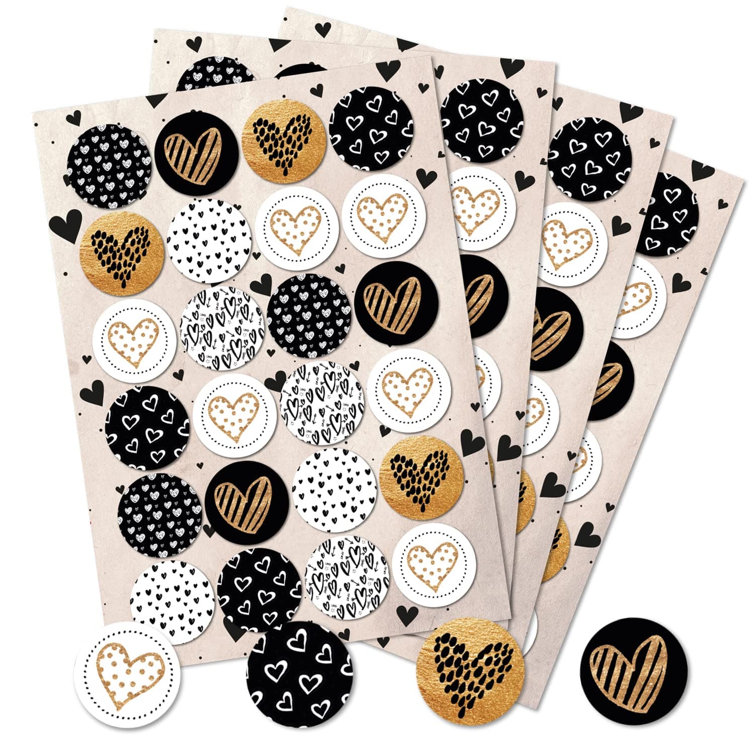 Logbuch-Verlag - 96 Pcs Gold Black White Heart Christmas Stickers - 4cm - DIY Accessories & Decoration Gift Wrapping