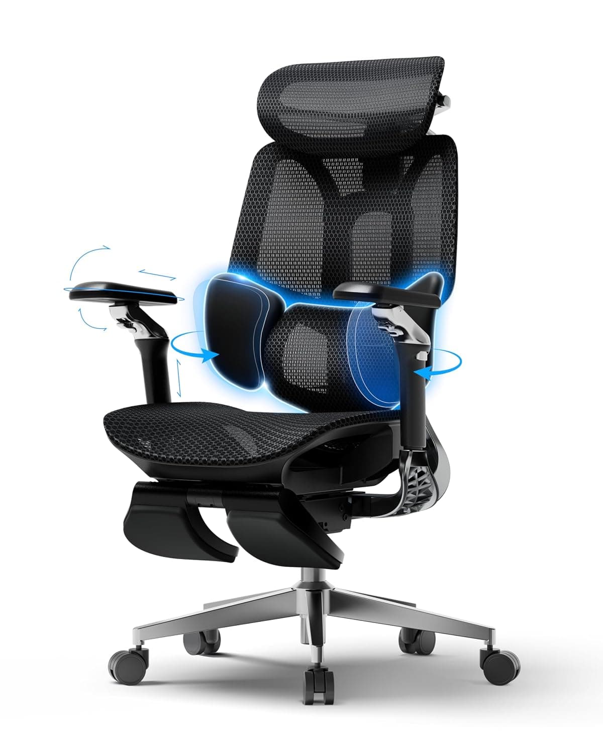 Hbada E3 Pro Ergonomic Office Chair with 3-Zone Adaptive Lumbar Support | 4D Headrest, 720° Armrests, cloud-comfort mesh, suitable for home&office, with footrest, 2026 Edition