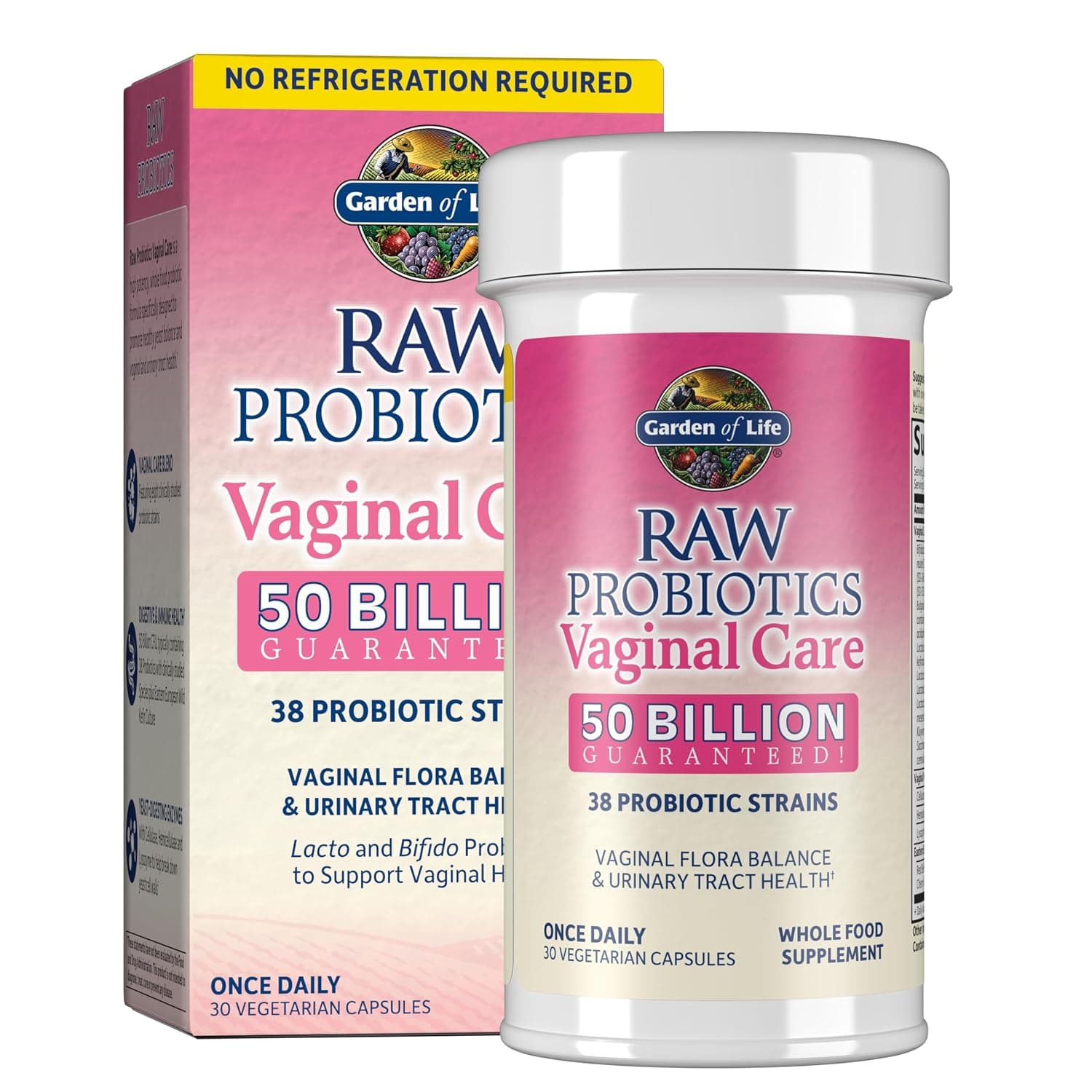 Garden of Life Raw Probiotics Vaginal Care, 30 Vegetarian Capsules | 38 Probiotic Strains, Supports l & Urinary Tract Health, Vegetarian, Shelf Stable