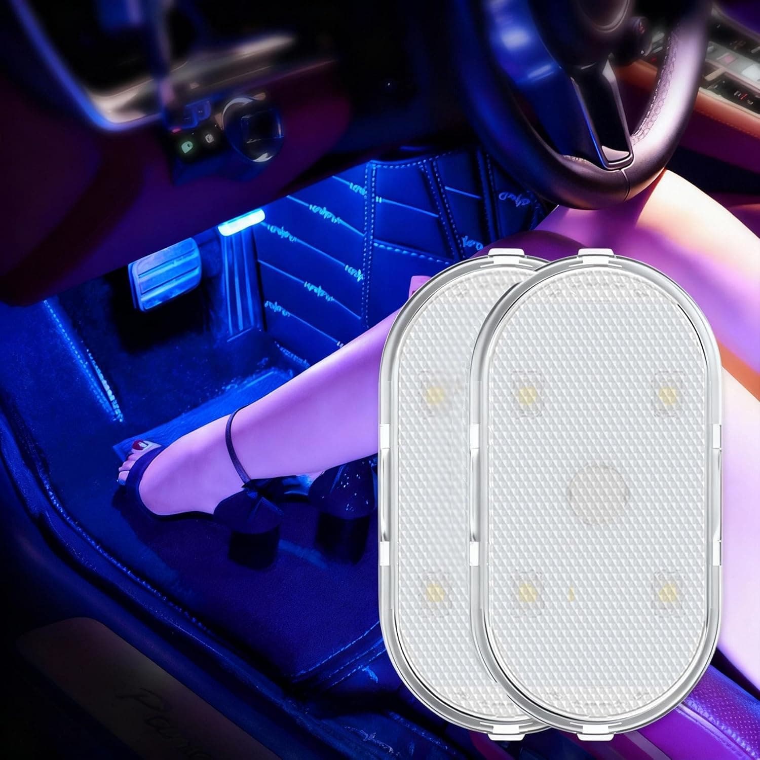 مصابيح LED للإضاءة الداخلية للسيارة، مصابيح متعددة الألوان متغيرة المزاج، مصابيح زينة للسيارة بمنفذ USB لتزيين السيارة من جودتول، (2 قطعة)