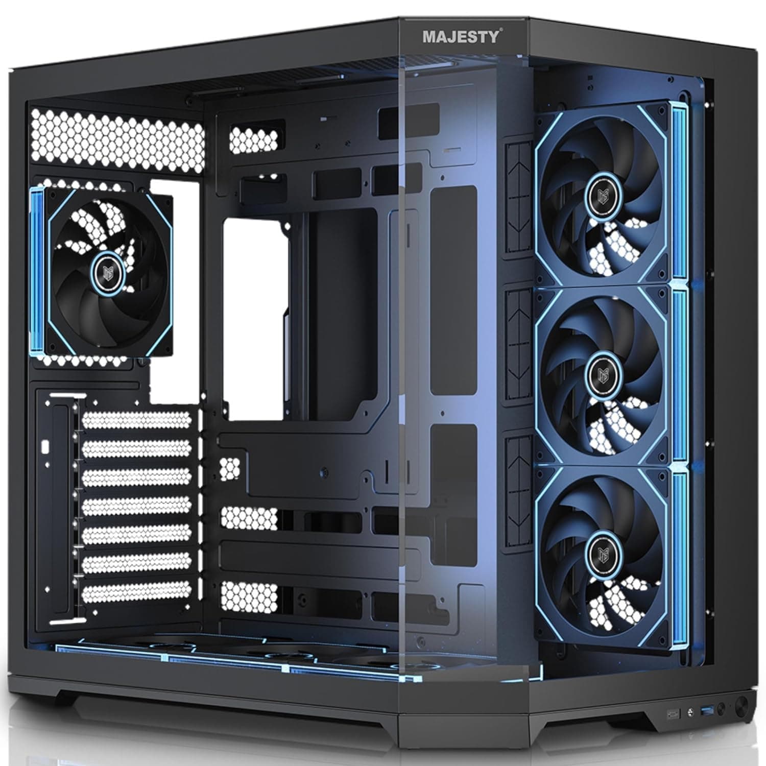 Majesty Mavera Pro Mid Tower PC Case with 7 Infiniti ARGB Fans Pre-Installed for Efficient Airflow with Remote - Support ATX Boards 1x TYPE-C 2x USB 3.0 - Black