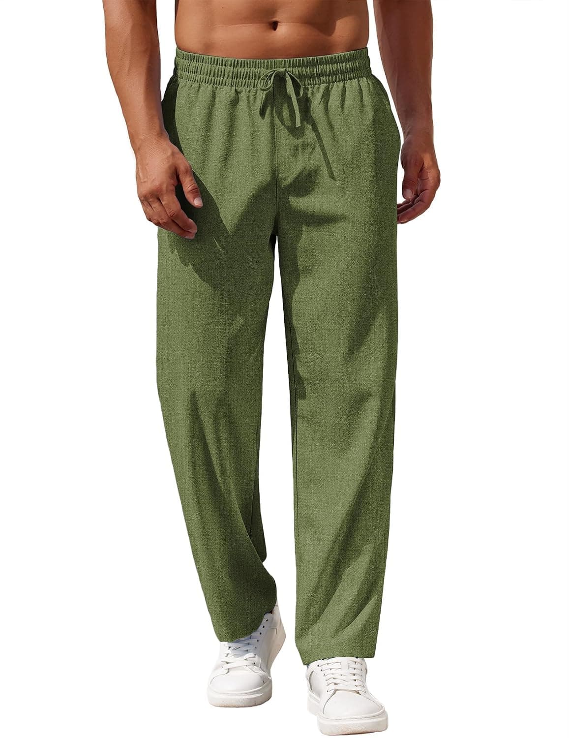 COOFANDY Mens Casual Pants Drawstring Elastic Waist Pants Linen Summer Beach Pants