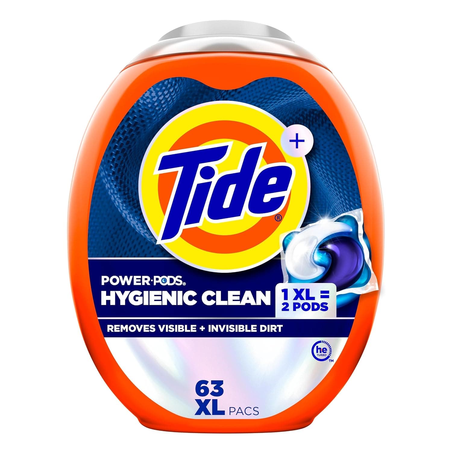 Tide Hygienic Clean Heavy 10x Duty Power PODS Laundry Detergent Pacs Original 63 count For Visible and Invisible Dirt (Pack of 1)