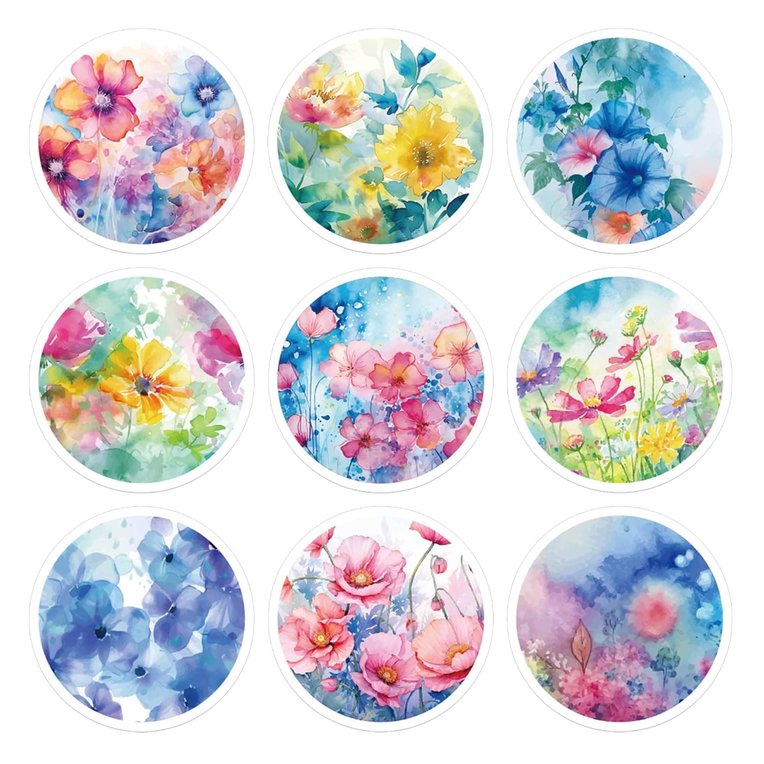Floral Sealing Stickers 9 Different Designs Cute Flower Sticker 1.2 Inch Self Adhesive Tamper-Proof Labels for Wedding Gift Wrapping Baking Packaging 198 Pcs (Watercolor Flowers)