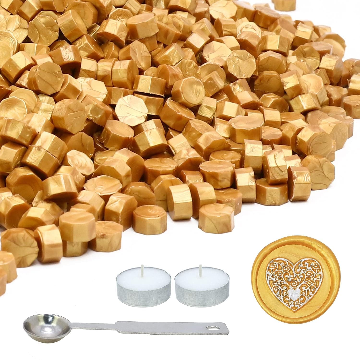 360 PCS Gold Sealing Wax Beads, Wax Seal Stamp Kit with Candles Spoon, Crafts Decorations Wedding Invitations, Gift Wrapping, Wine Package, Vintage Melting Spoon for Wax Seal Stamp