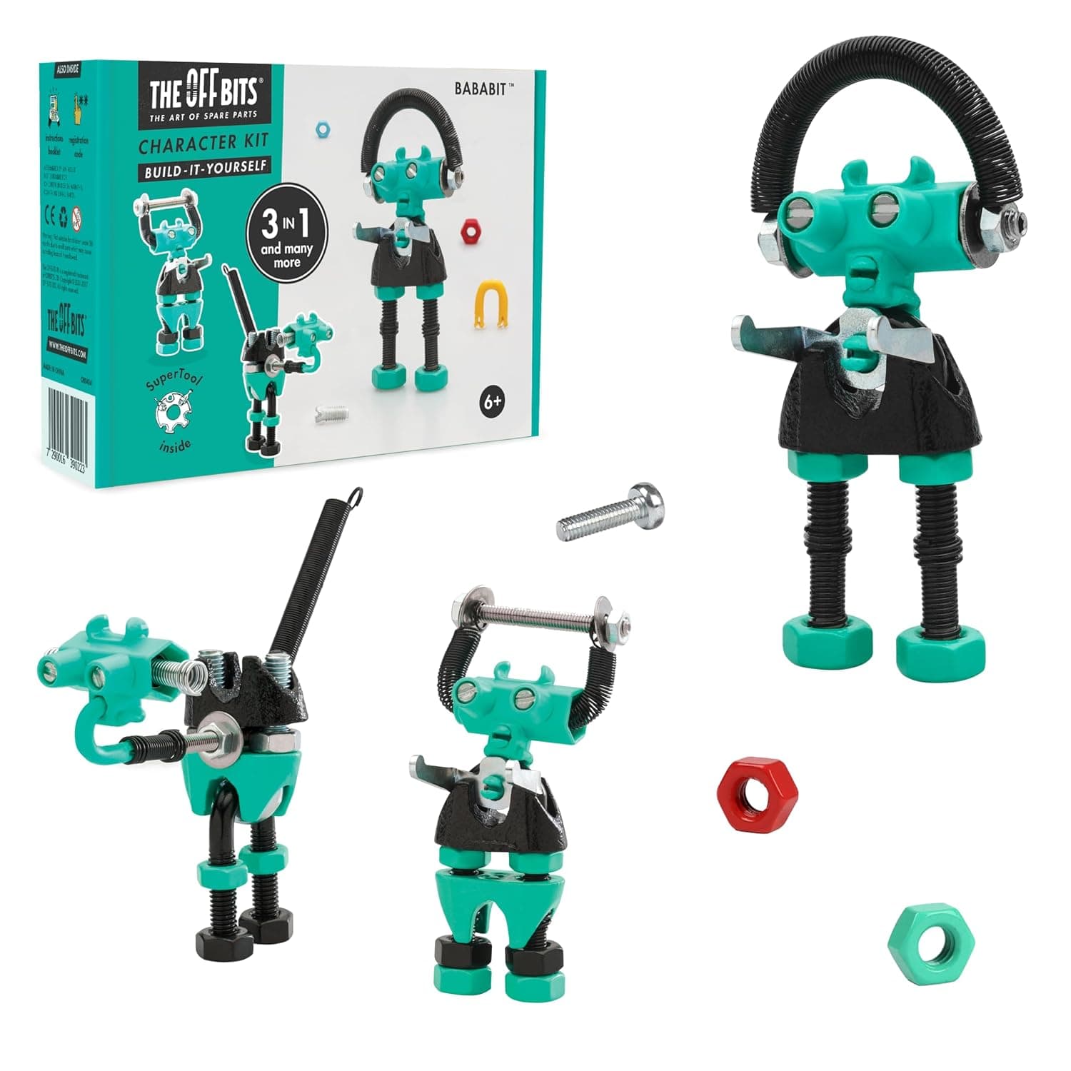The Off Bits Robot Toy - Green BabaBit Character Kit - Building & Construction Toy Tool Set for Kids Including Guide Book - Build-it-Yourself