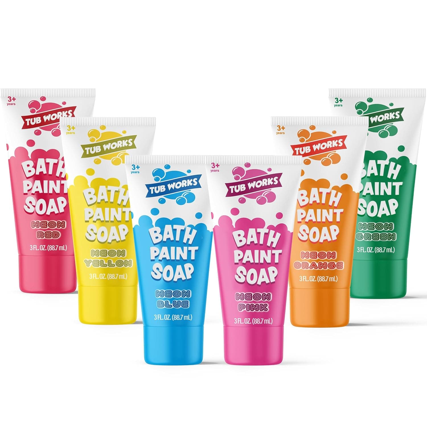 Tub Works Bathtub Finger Paint Soap, Neon 6 Pack | Non-Toxic | Washable Bathtub Paint for Finger Painting on Tub Walls | Ideal Toddler Bath Toys for Bath Art | Easy to Clean Bath Paint for Kids Bath