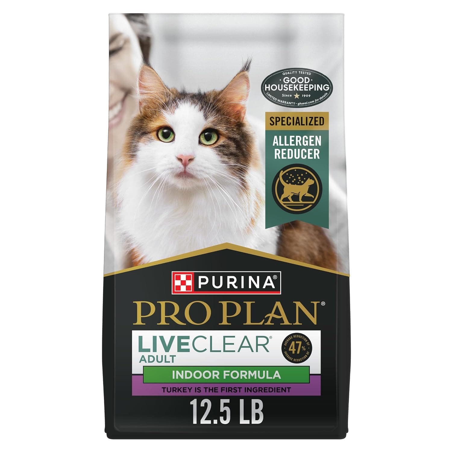 Purina Pro Plan Allergen Reducing, Indoor Cat Food, LIVECLEAR Turkey and Rice Formula - 12.5 lb. Bag