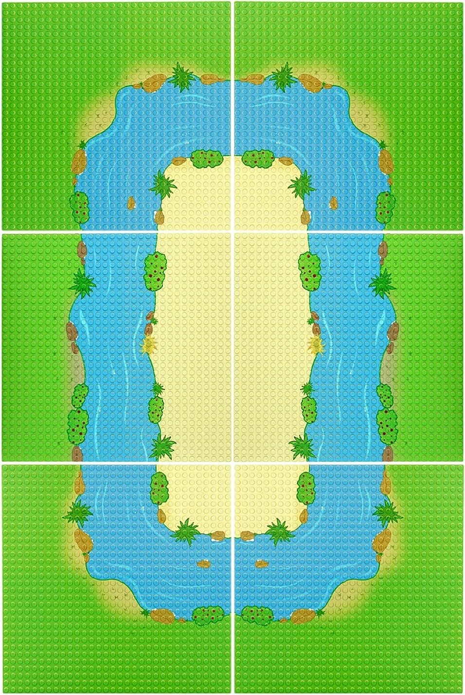 6 Pack Rainforest Base Brick Plate, Scenes Baseplates for River, City Roads Building Blocks Kids Toy, Building Brick Base Plate Tight, Tropical Treehouse Scenery (2 Straight + 4 Curve 10" x 10")