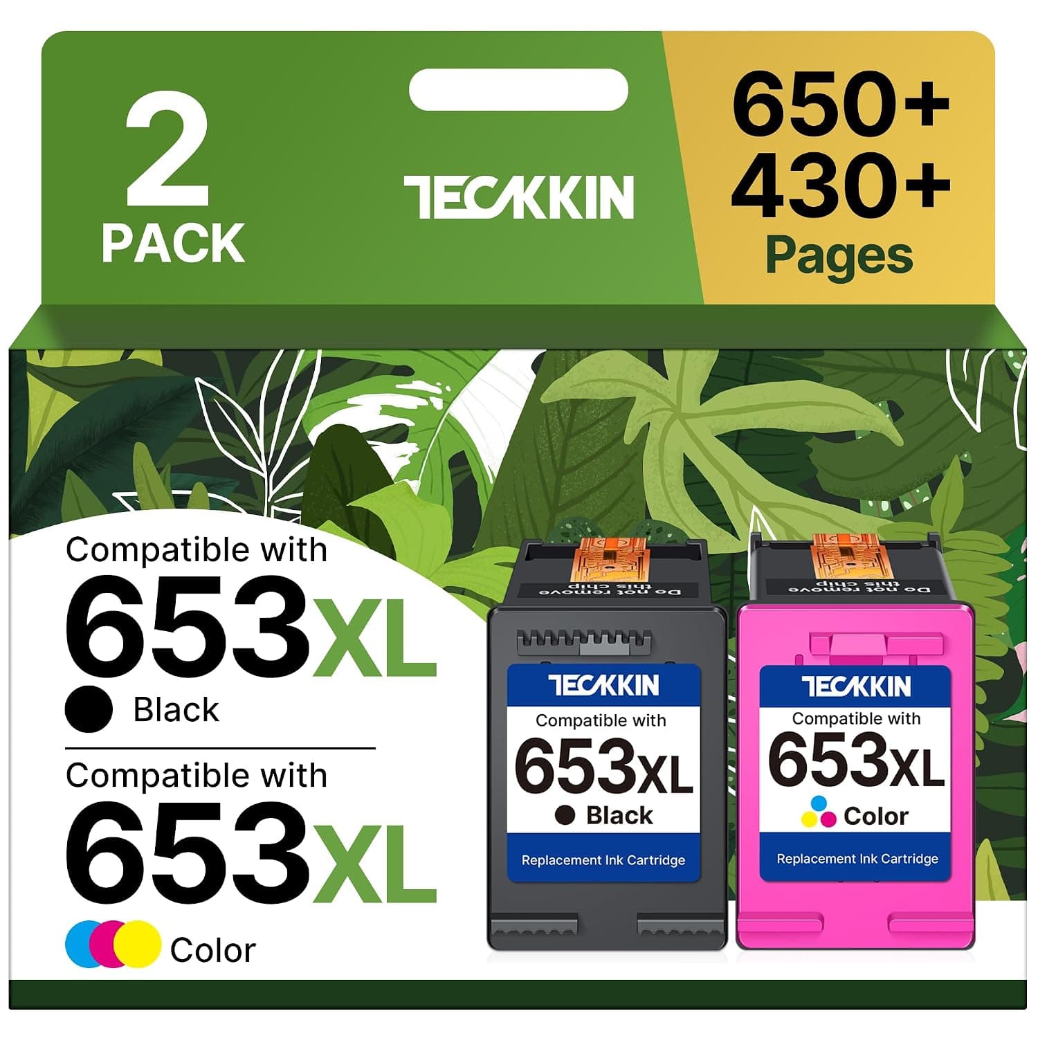 653XL 653 Ink advantage Cartridge Black and Tri-Color High Yield Remanufactured for HP 653 653XL Ink Cartridge Compatible for HP DeskJet 2875 2876 2878 4276 4278 6075 6400 Printer Ink (2 Pack, 653 XL)