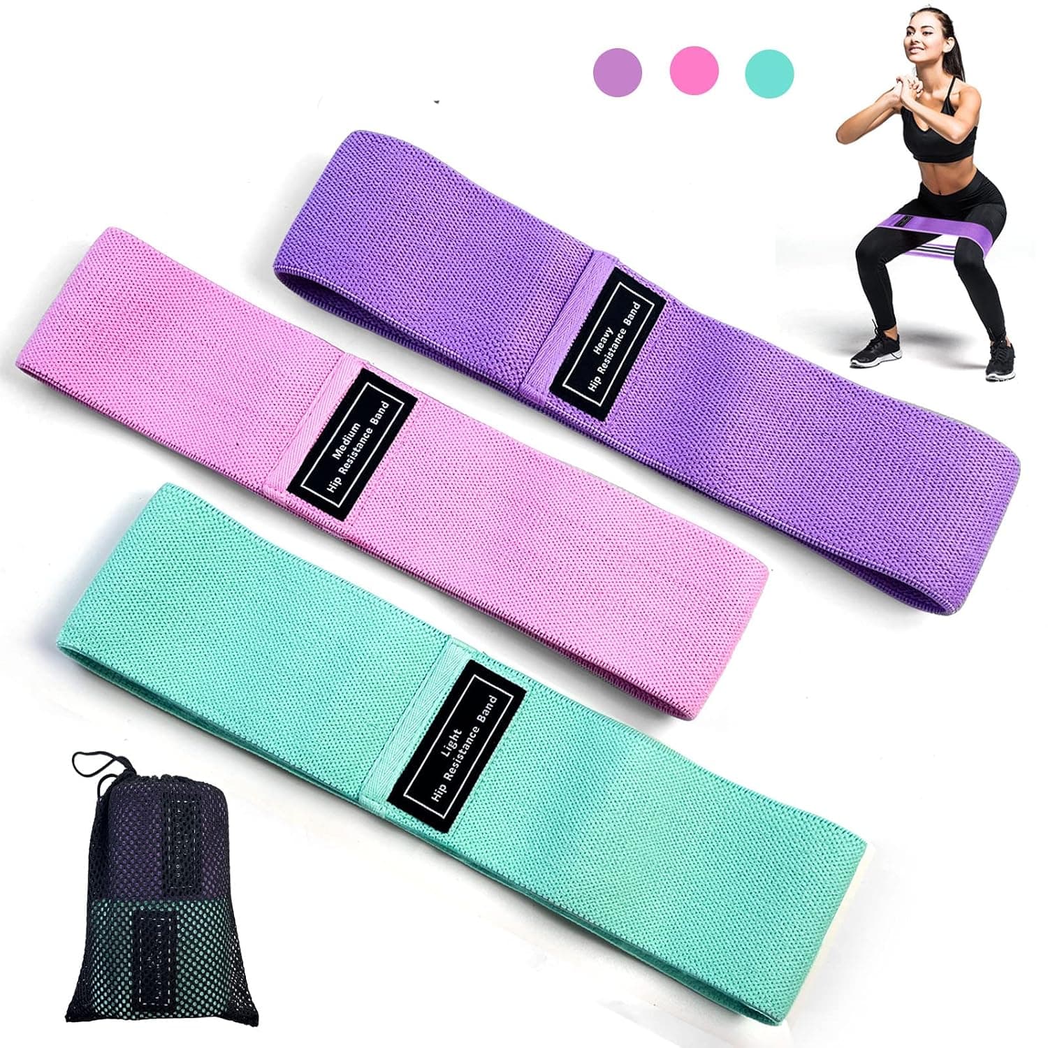 SKY-TOUCH Fabric Resistance Bands, Non-Slip Elastic Workout Bands for Hips, Legs, Glutes, and Thighs, Thick Wide Fitness Loops, Set of 3, Multicolor
