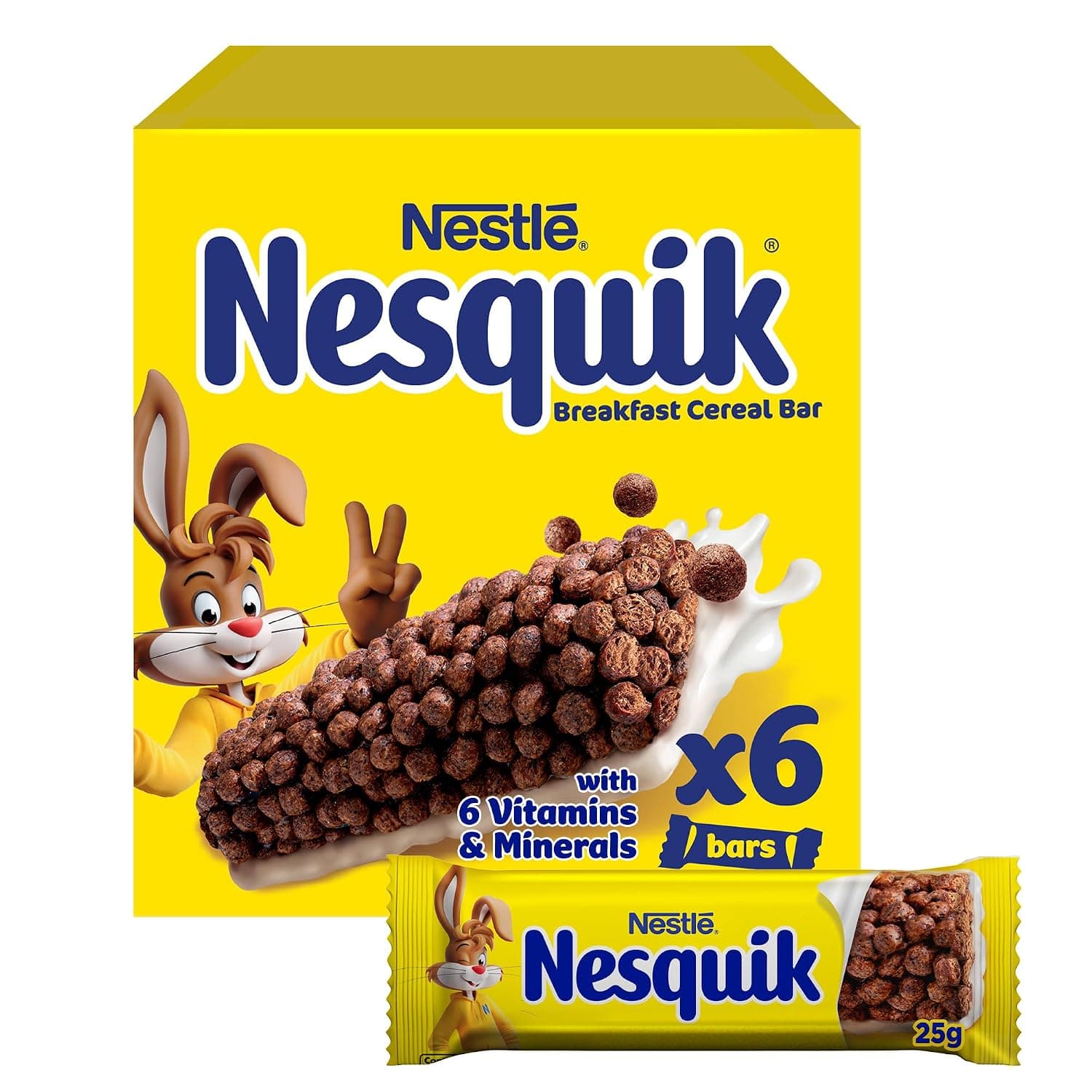 Nestle Nesquik Chocolate Breakfast Cereal Bar 25g (6 Pieces)