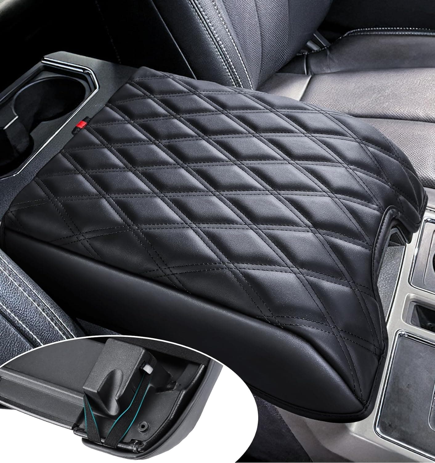 Center Console Cover Compatible with Ford F150 2015-2020, F250 F350 F450 2017-2022, Expedition 2018-2024, PU Leather Armrest Box Cover, Truck Interior Accessories, Anti-Scratch Protector