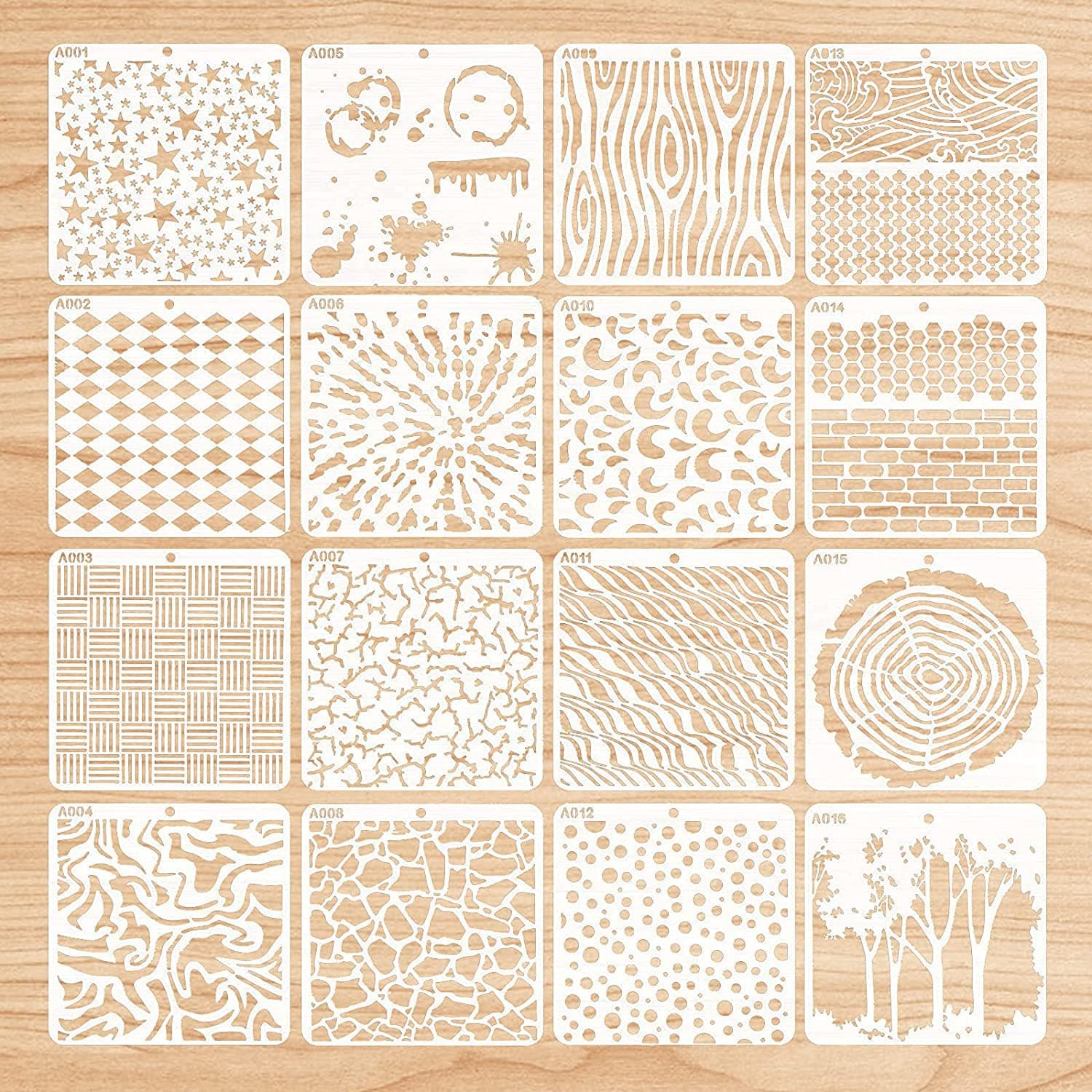 Drawing Stencils Set, 16 Pcs Reusable Painting Stencils Set, Hollow Painting Template for DIY Crafts, Mandala Dot Stencils for Fabric, Floors, Window, Furniture, Wood, Wall Design (15 * 15cm)