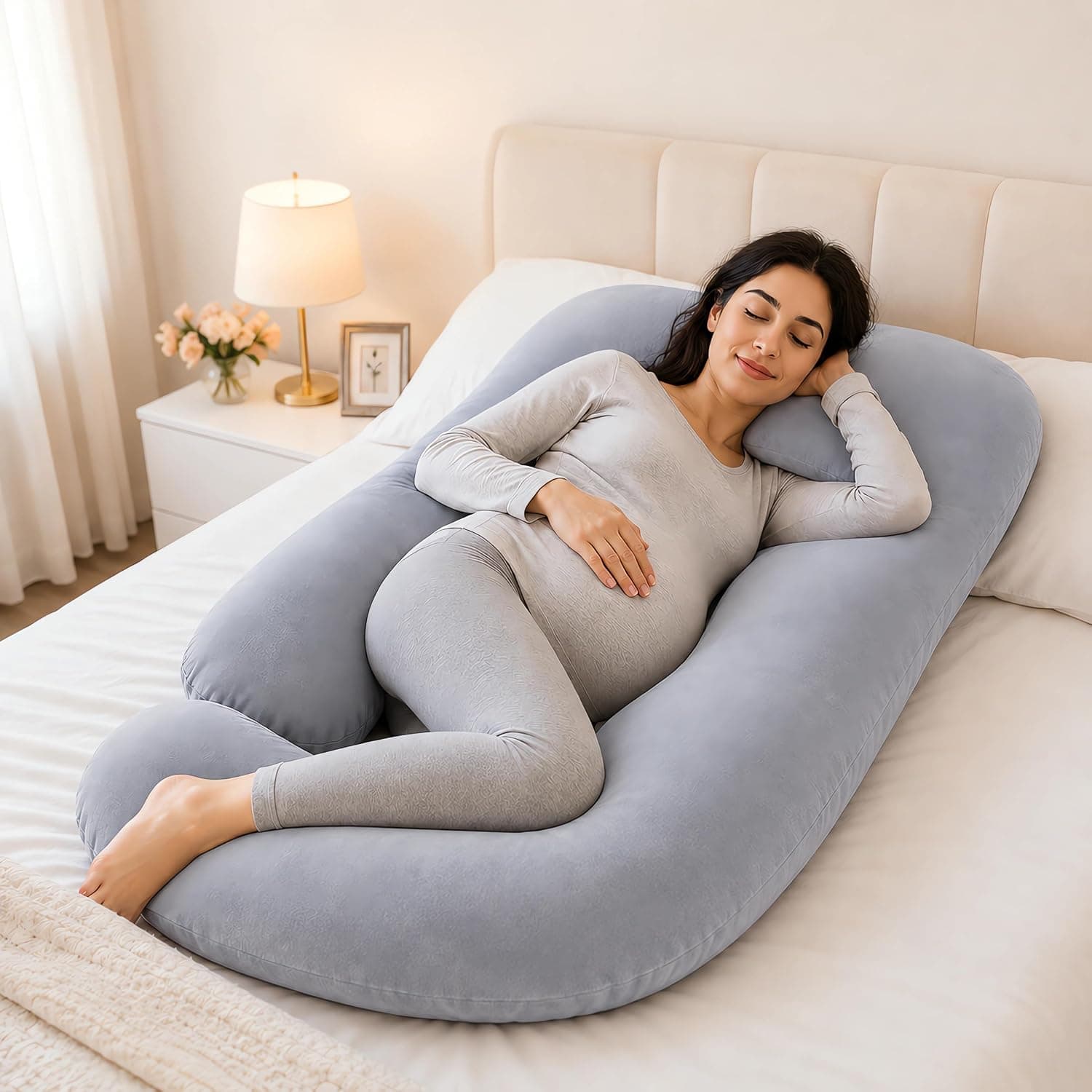 Pregnancy Pillow for Sleeping, 175cm U-Shaped Full Body Maternity Pillow with Support for Back, Legs, Belly, Hips, Removable Washable Cover for Side Sleepers, Pregnant Women,Velvet Cover