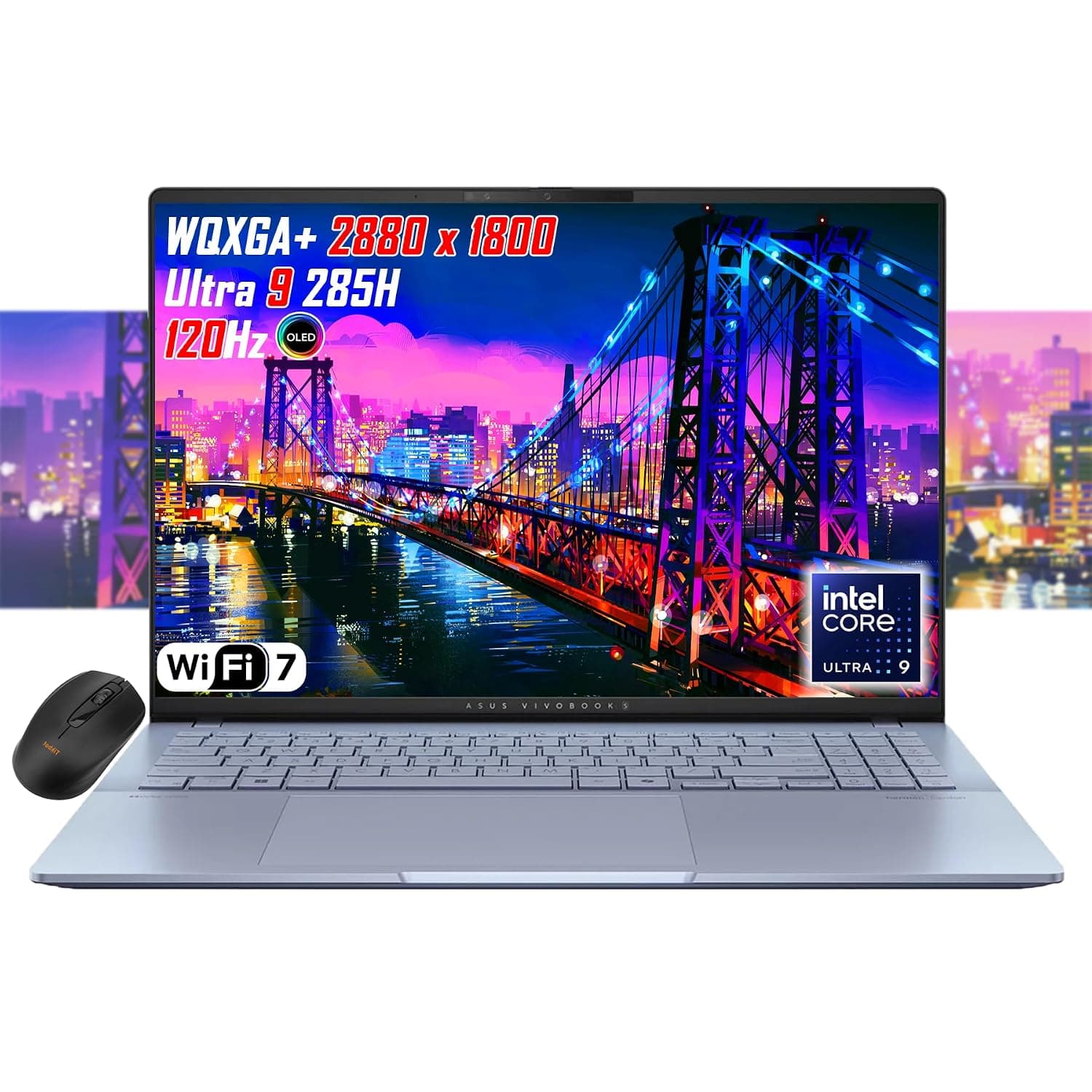 ASUS Vivobook 16" OLED WQXGA+(2880x1800) Slim Laptop, Intel Core Ultra9 285H, Wi-Fi 7, RGB Backlit KB, 2X Thunderbolt 4, FHD Webcam, win11, Wireless Mouse (32GB RAM | 4TB SSD)