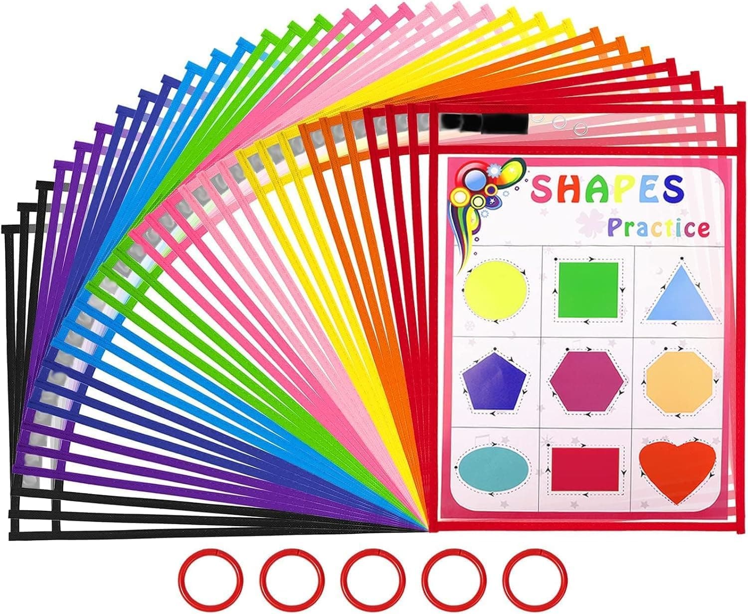 X spring Dry Erase Pockets, 30 Count Reusable Plastic Sleeves with Assorted Colors, Clear Document Protectors for Classroom and Office, Versatile Learning Tool for Home School and Work