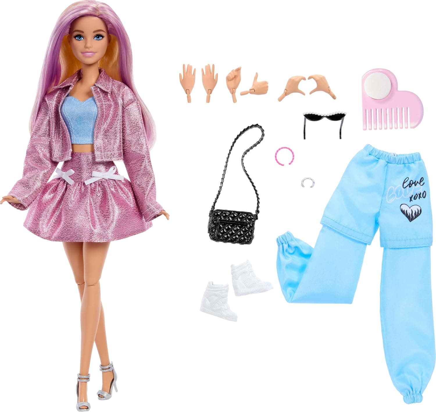 Barbie Deluxe Style Fashion Build Up Doll and Accessories | 4 Fashions, 4 Accessories, 4 Interchangeable Hands, 2 Shoes & Color Change Hair