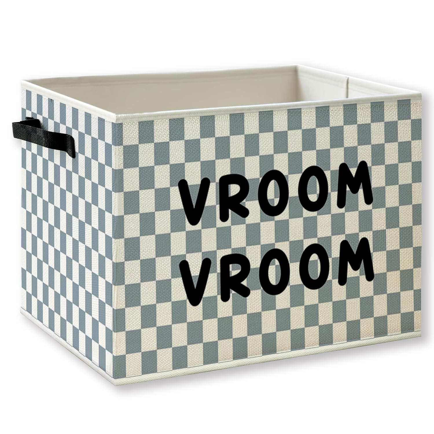 Race Car Boy Nursery Foldable Storage Bins Box with Handles, Vroom Blue Checkered Collapsible Foldable Basket Organizer for Kids Boys Toddler Room Bedroom Playroom Bathroom Clothes Toys Books