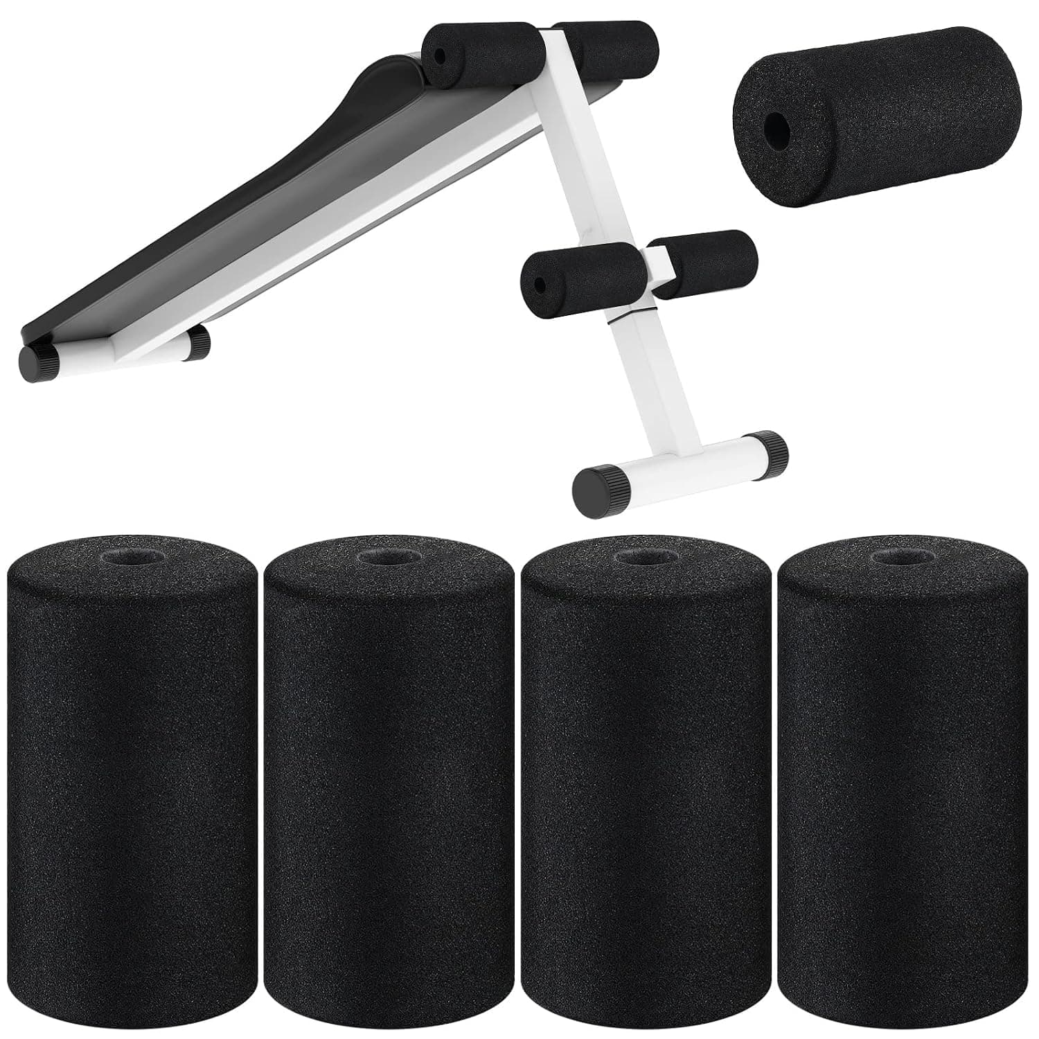 Deekin 4 Pcs Foam Foot Pad Rollers Buffer Tube Cover for Exercise Machine Home Gym Equipment Replacement Pads for Leg Extension Weight Bench Inversion Table(0.87 x 3.15 x 8.66 Inches)