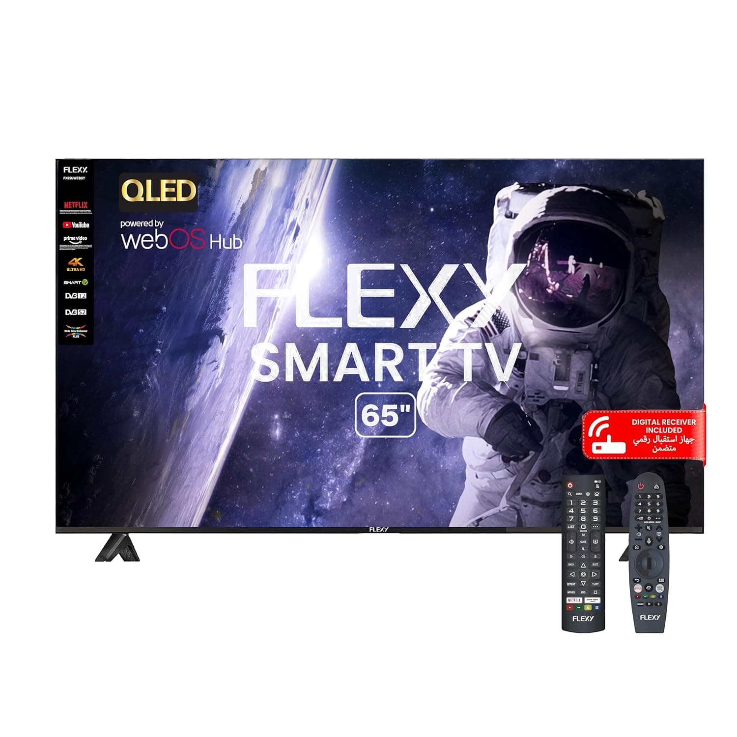 FLEXY 65" QLED 4K UHD Smart TV | webOS, Dolby Audio, Bluetooth, 2 Remotes, HDMI x3, YouTube, Netflix, Apple AirPlay, Screen Share, 2-Year Warranty