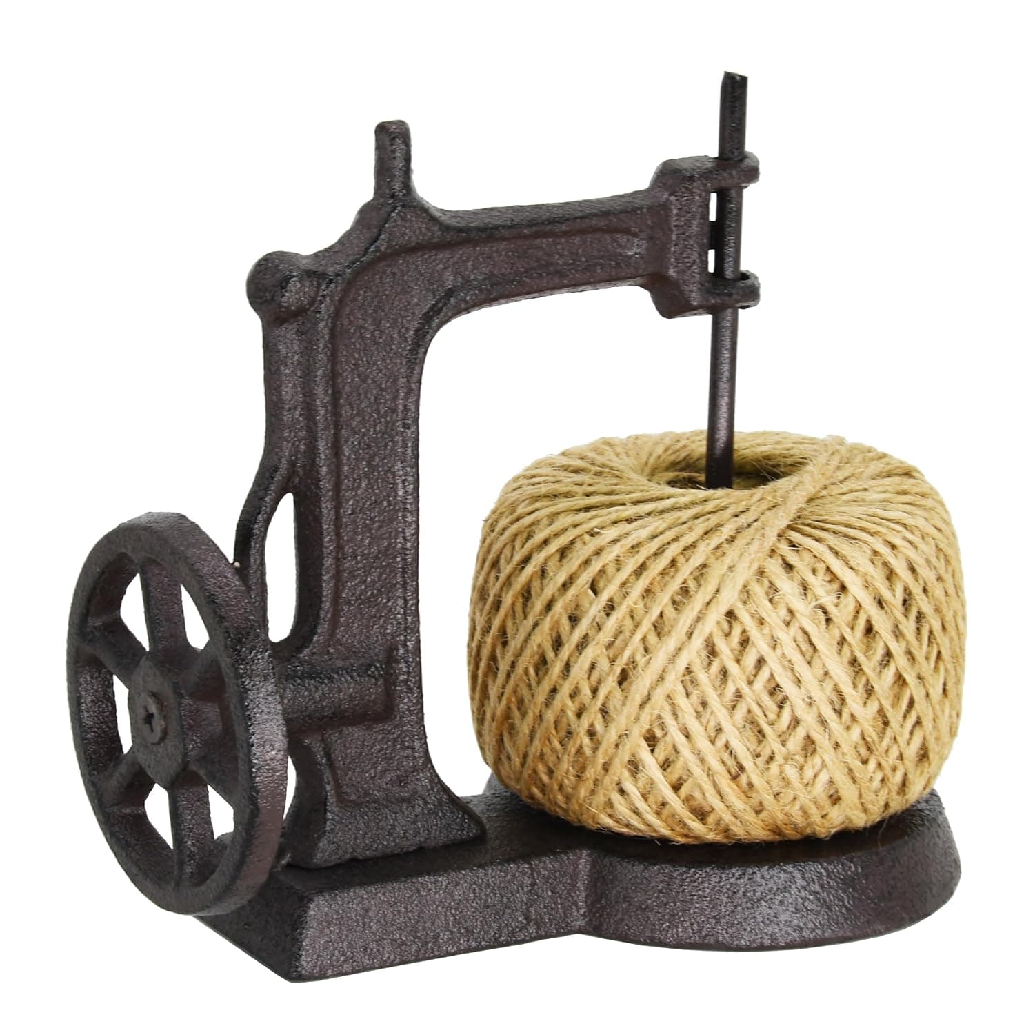 Owlgift Cast Iron Sewing Machine Twine/Yarn Holder with Ball Included, Vintage Farmhouse Countertop String Dispenser & Hand Winder, Heavy Weighted Base for Craft Room, Kitchen & Gift Wrapping