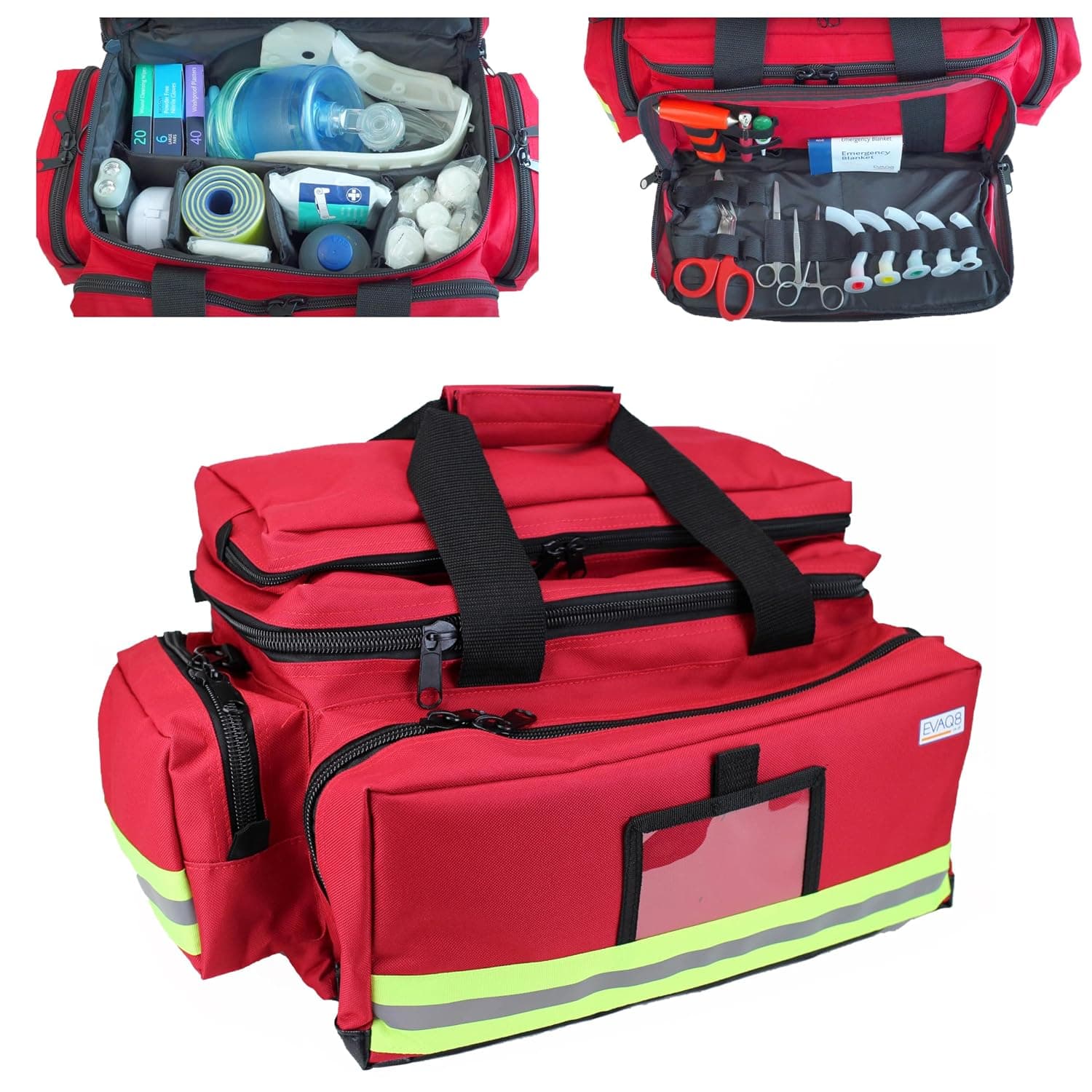 EVAQ8 Medical Equipment Bag Medium Size Red Padded Sides To Protect Contents Multiple Pockets Unkitted