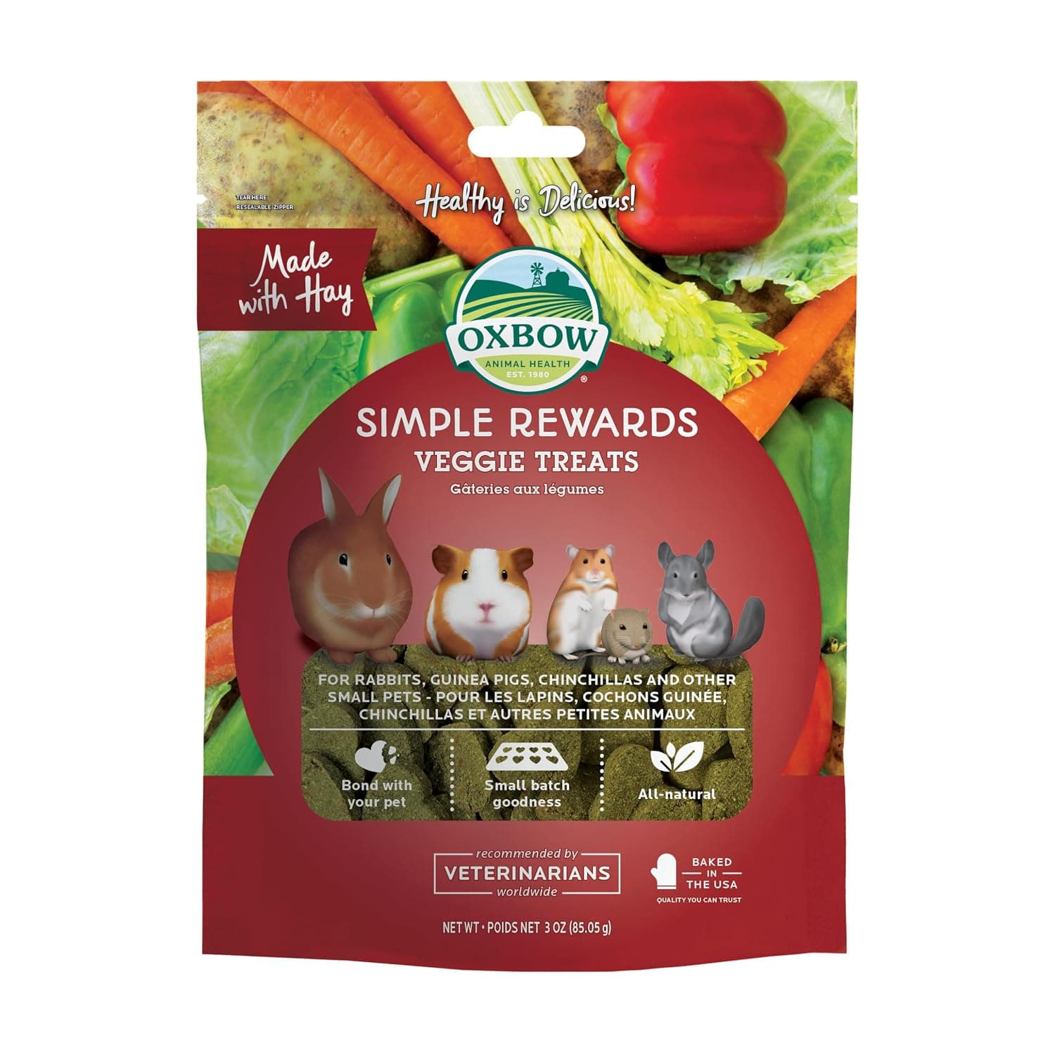 Oxbow SIMPLE REWARDS Treats - Rabbit Guinea Pig Chinchilla VEGGIE 2 oz