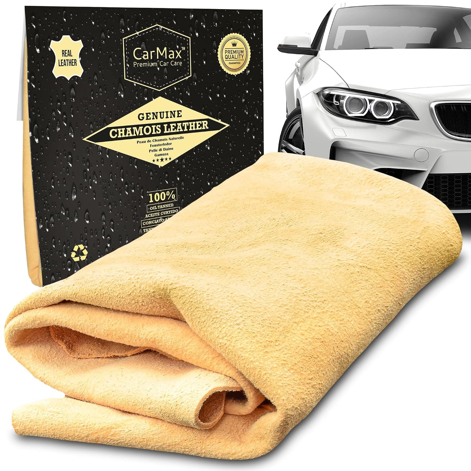 CarMax English Premium Grade Natural Chamois Leather - Regular - Perfect for drying off the whole car, glass, mirrors, inside and out, super soft and highly absorbent, Made in the UK