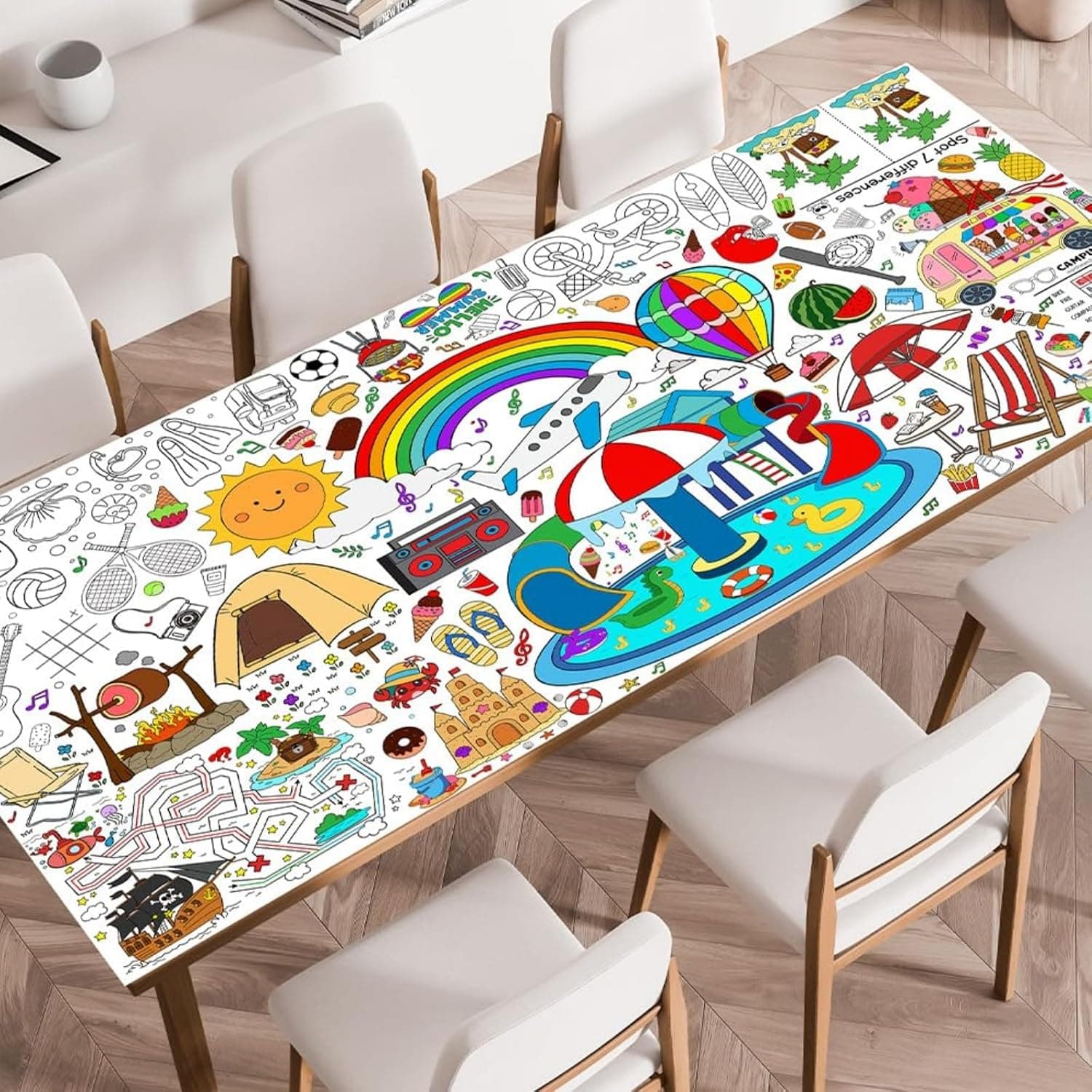 Summer Giant Coloring Tablecloth, Summer Activities Crafts Coloring Poster Pages, Drawing Table Cover, Giant Coloring Poster for Kids, Valentines Day Crafts Classroom Kids School Party Art Crafts