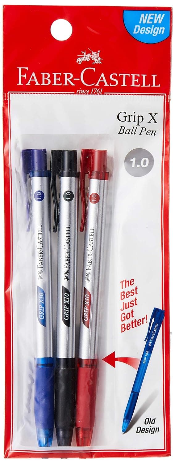 Faber-Castell Ball Pen Grip X10 1.0 Blister of 3 - Assorted