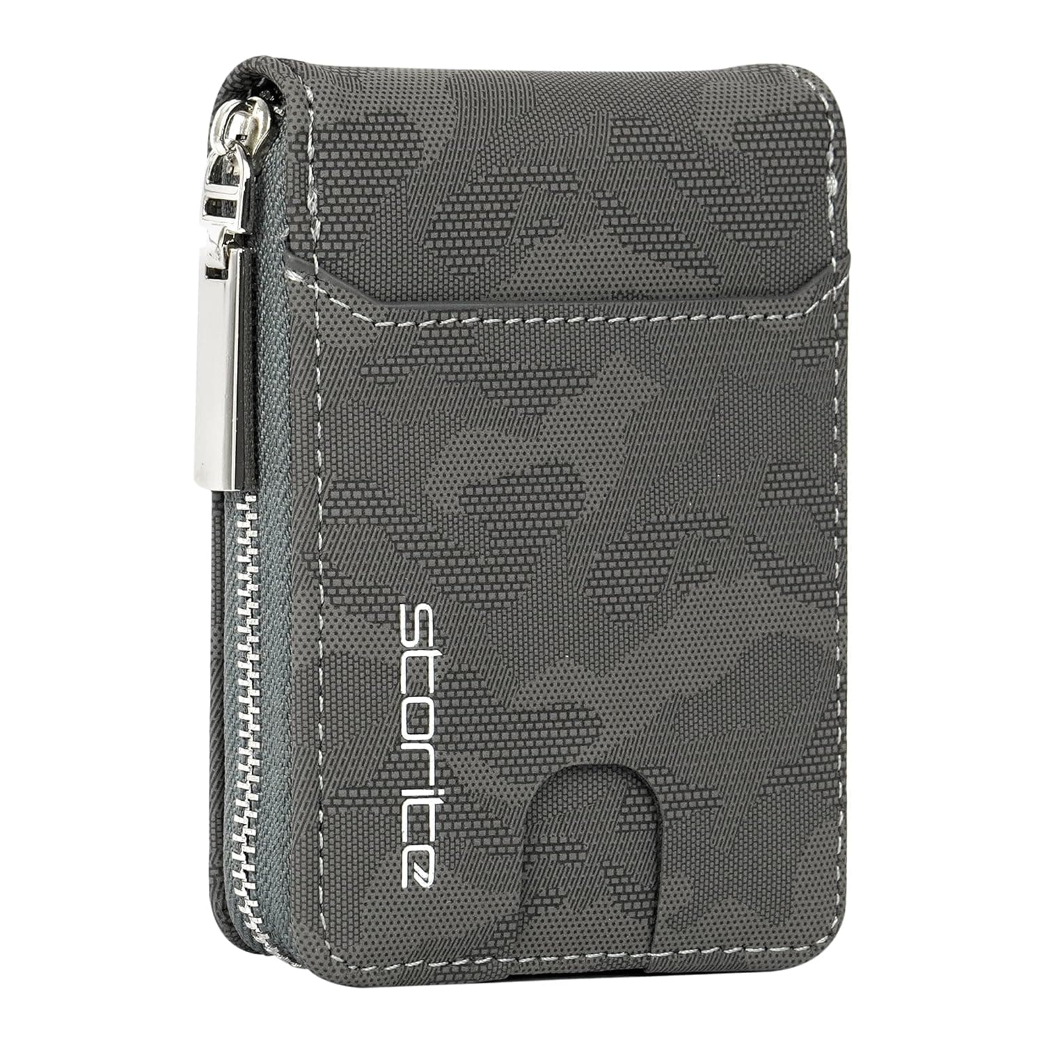 Storite PU Leather 9 Slot Vertical Credit Debit Card Holder Money Wallet Zipper Coin Purse for Men Women - (11.5 X 8 X 2Cm -Camouflage Grey)