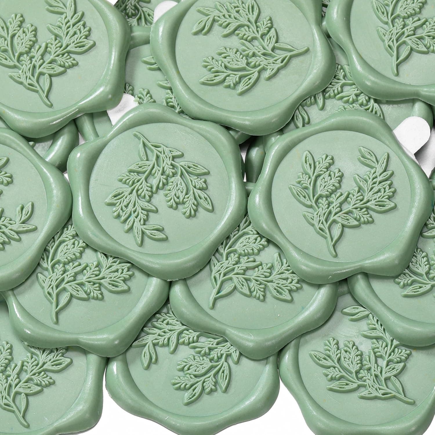 Yoption Eucalyptus Wax Seal Stickers, 50 Pack Sage Green Self-Adhesive Envelope Seals for Wedding, Party, Christmas, Gift Wrapping