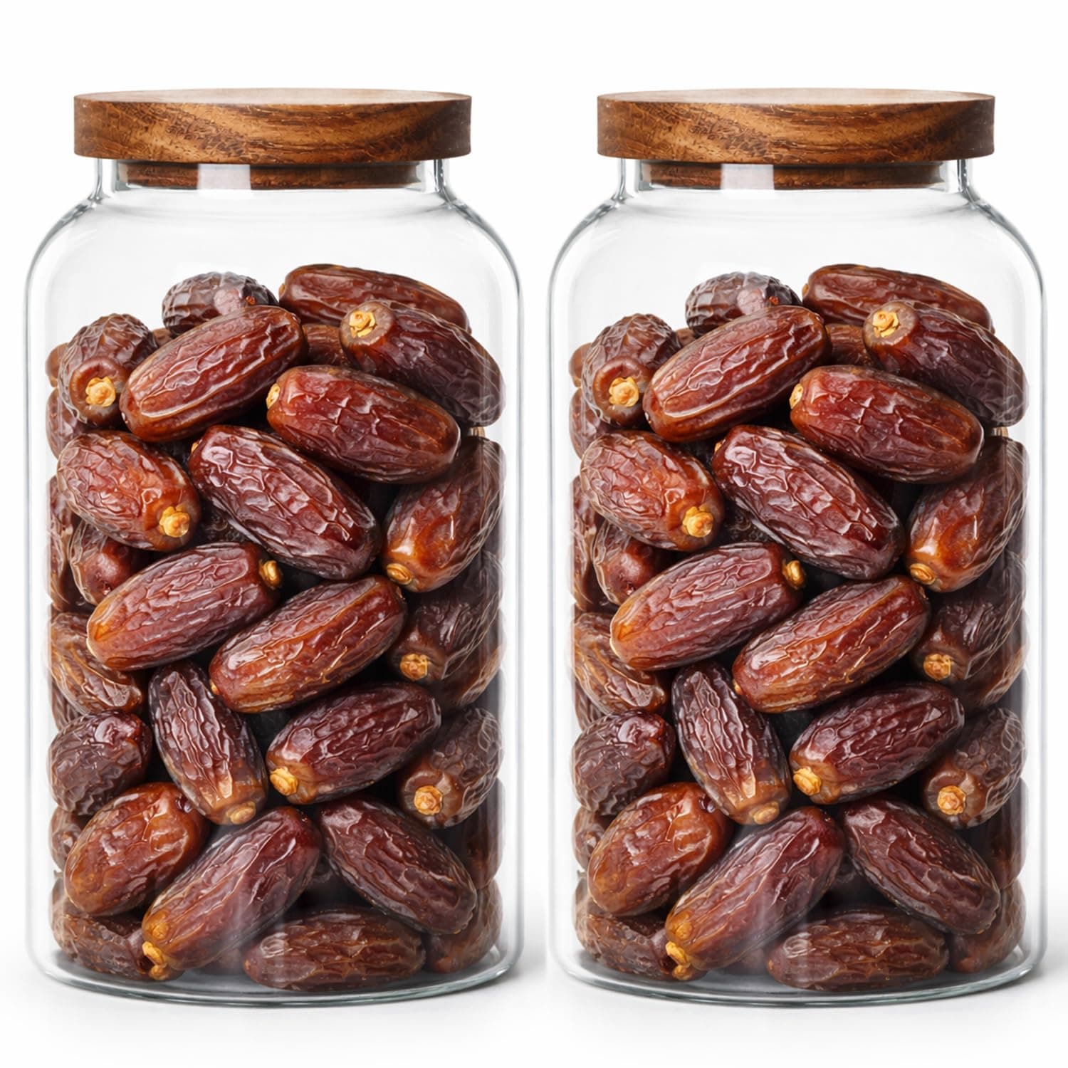 Jorunb Glass Storage Jars Set of 3 Small Glass Storage Jars with Airtight Lids Coffee Beans container with Wooden Lid Clear Glass Pantry Canisters for Kitchen Food Sugar Tea (3000ml*2)