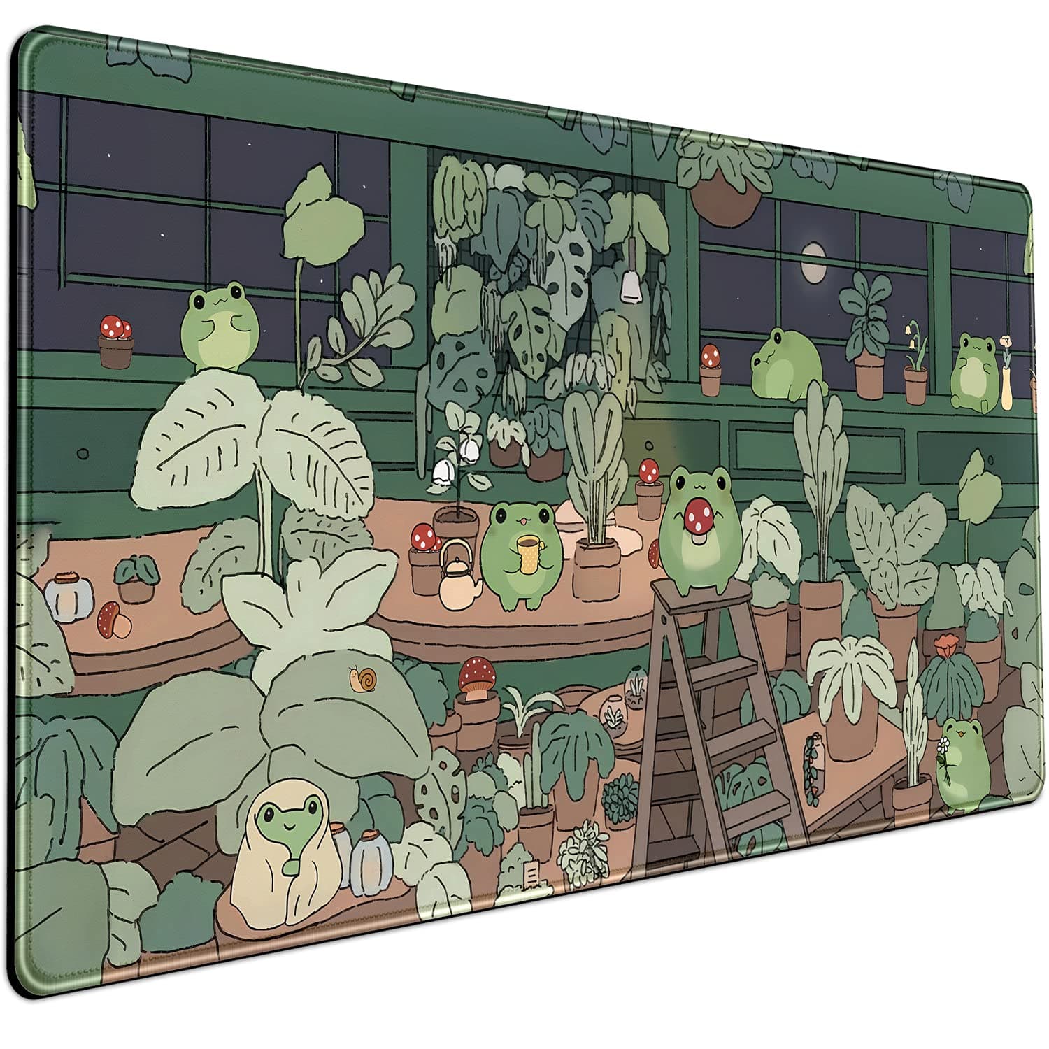 Cute Frog Mouse Pad, Kawaii Green Desk Mat, Large Gaming Pad for Computer Keyboard Laptop, Home Office Accessories for Girls (31.5x15.7 in) - With Stitched Edges