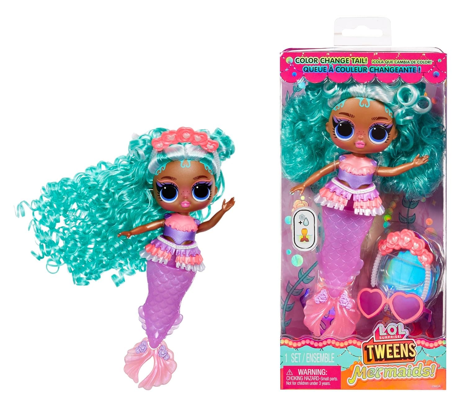 L.O.L. Surprise! Tweens Mermaid Serena Finn Fashion Doll with Colour-Changing Tail, Movable Fin and Beautiful Accessories, Toy for Children and Collectors from 4 Years