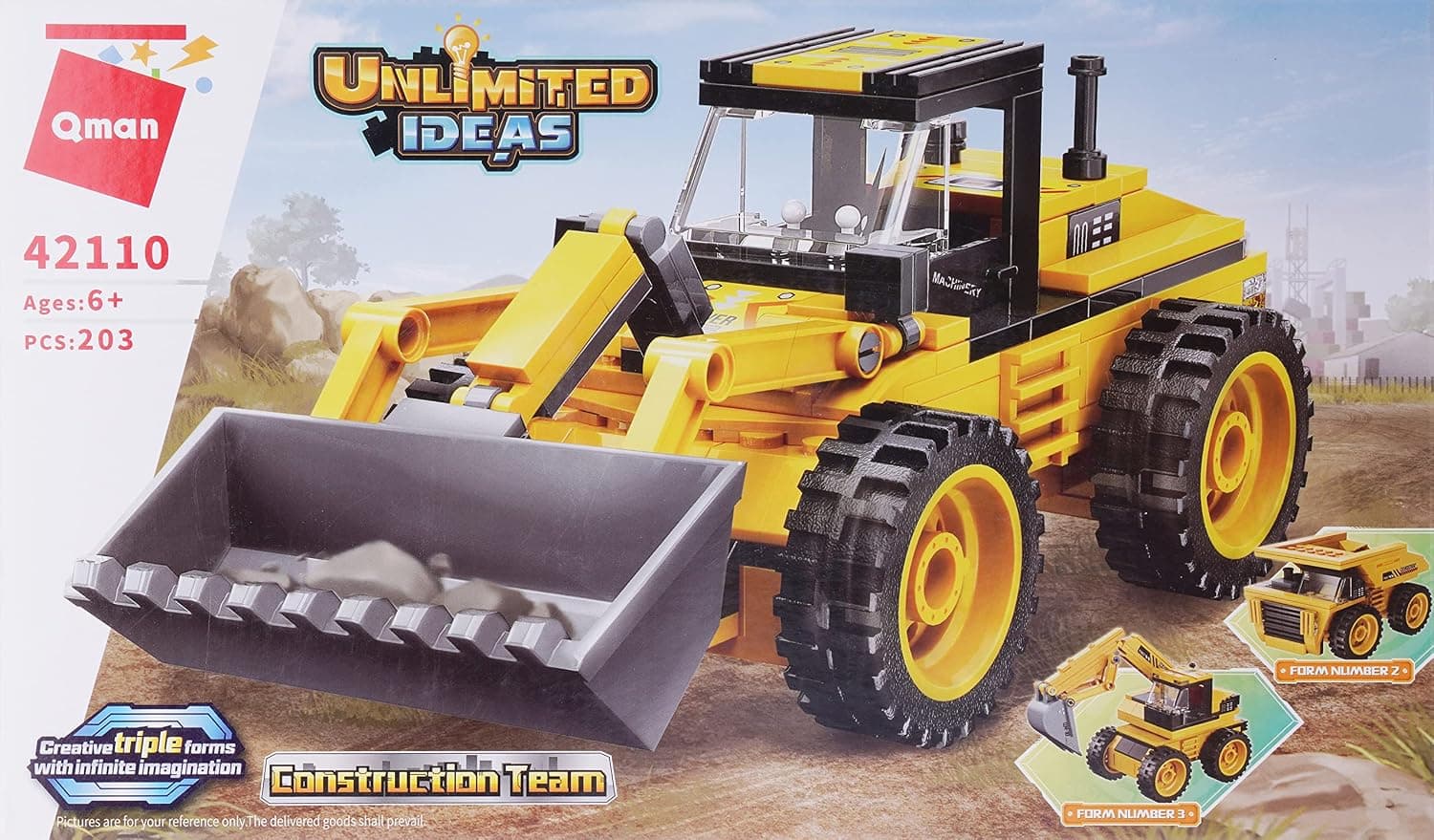 Qman 42110 Construction Team Building Set 203 Pieces | 3-in-1 Construction Vehicle Building Set with 203 Pieces